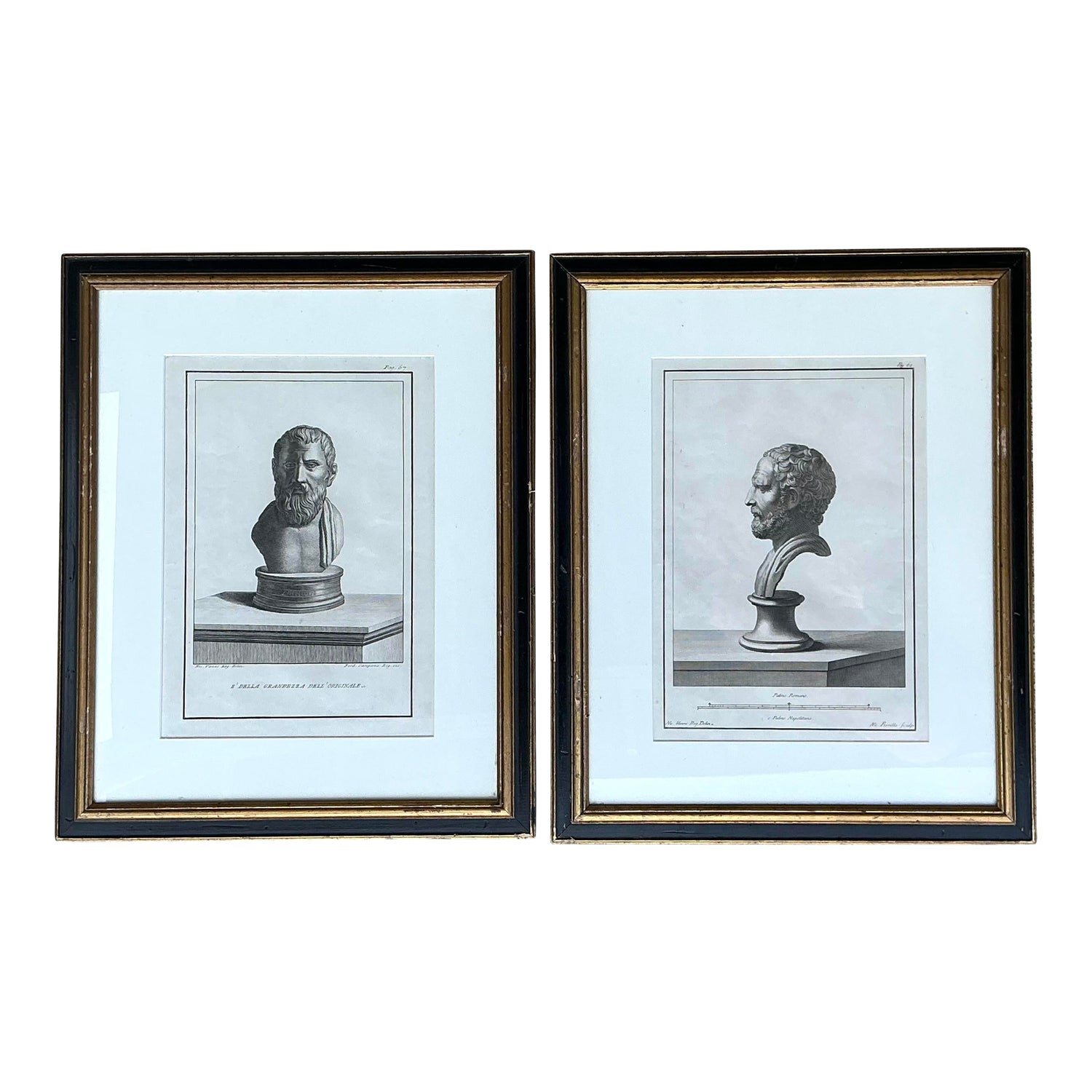 Vintage 18th Century Italian Etchings of Roman Busts - Set of 2