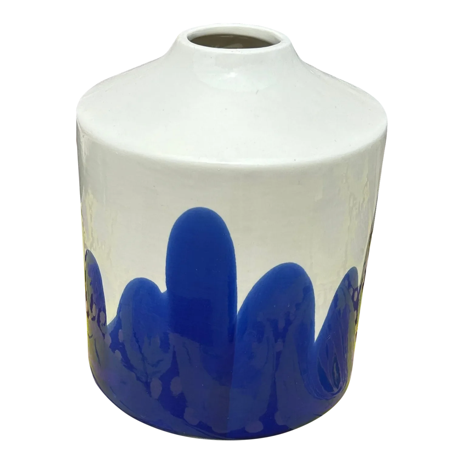 1970s Hand Painted Blue and White Modern Vase | Chairish
