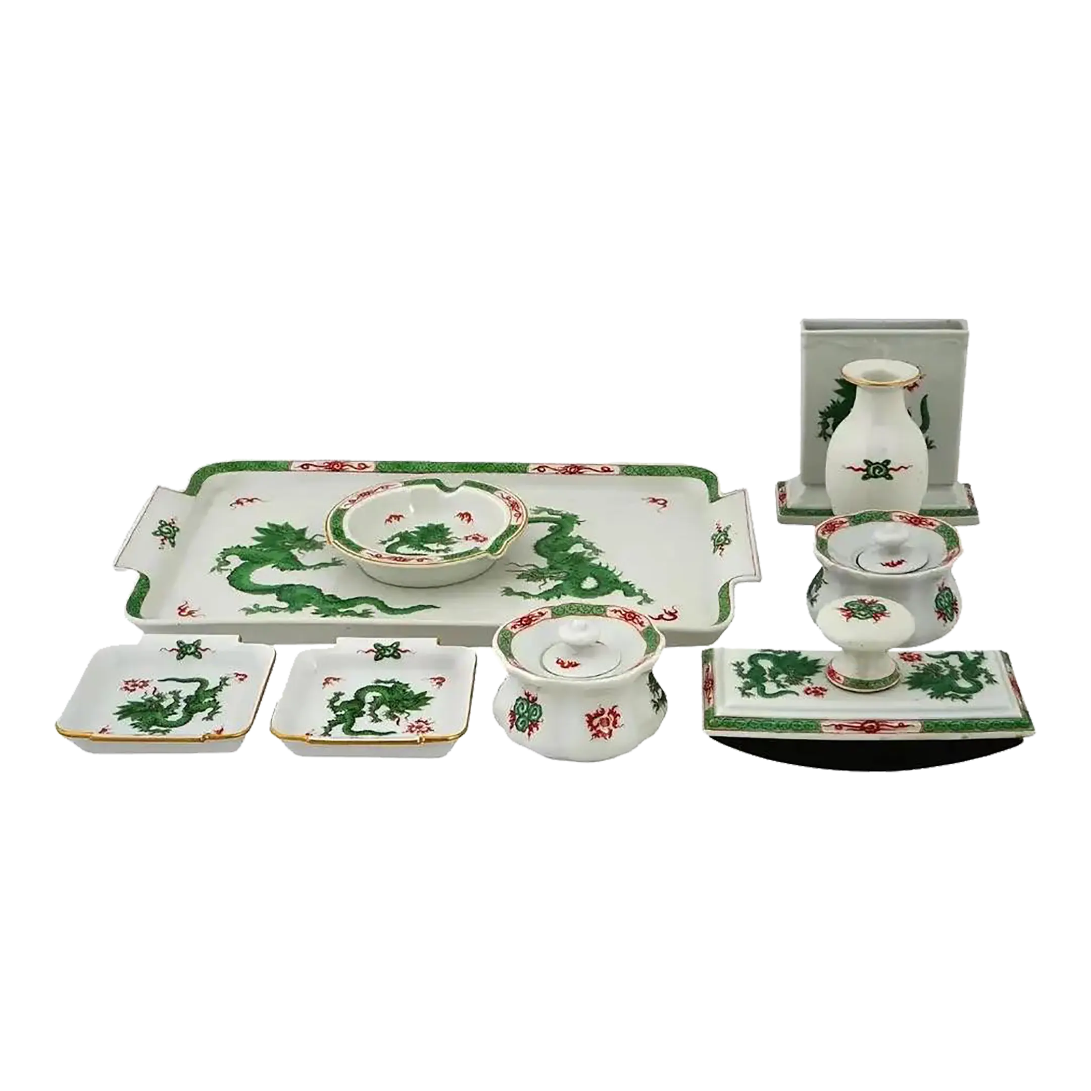 Mid 20th Century Meissen Porzellan Green Ming Dragon Porcelain