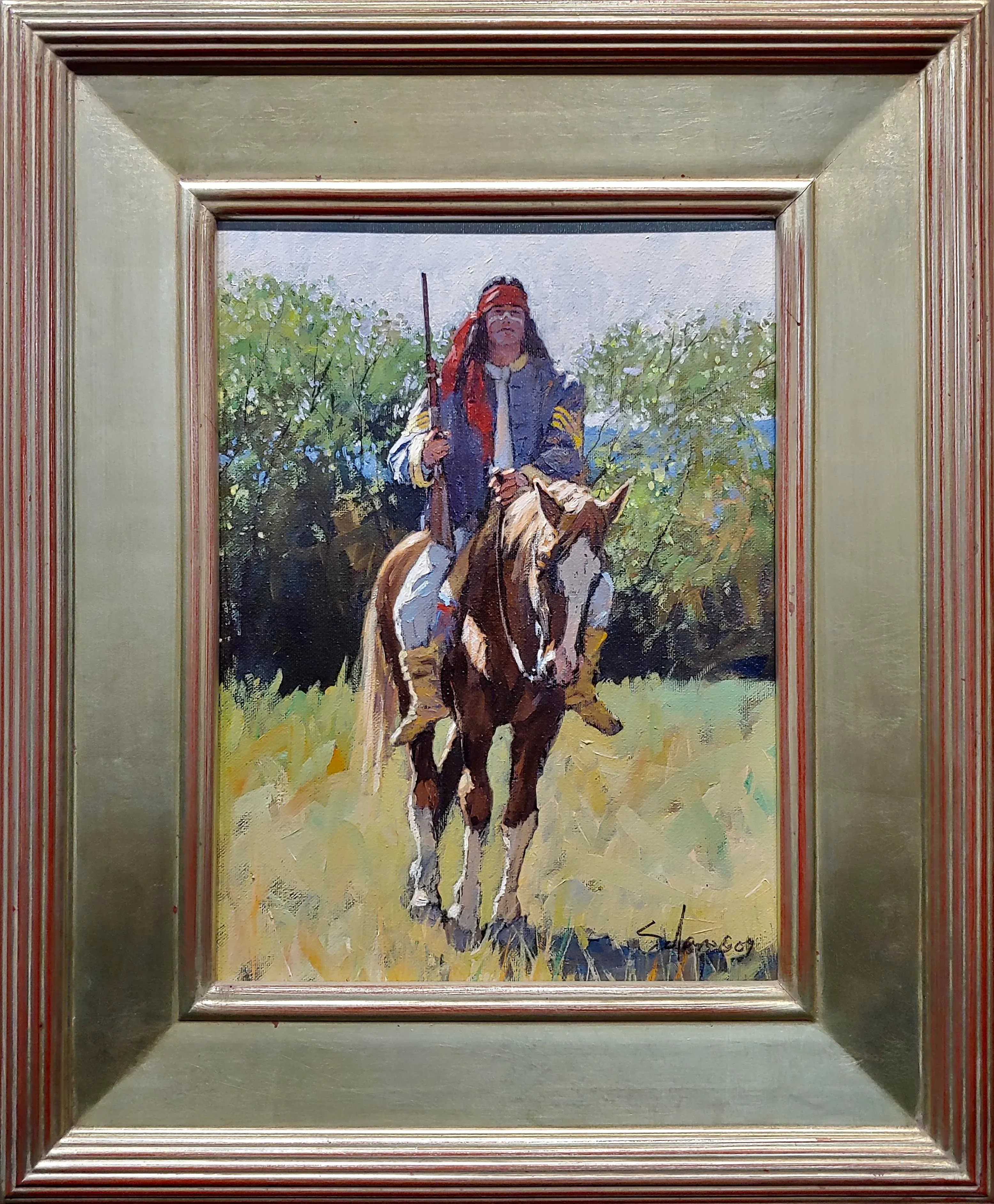 Nathan Solano -Native American Indian Cavalry Scout on Horse-Oil Painting