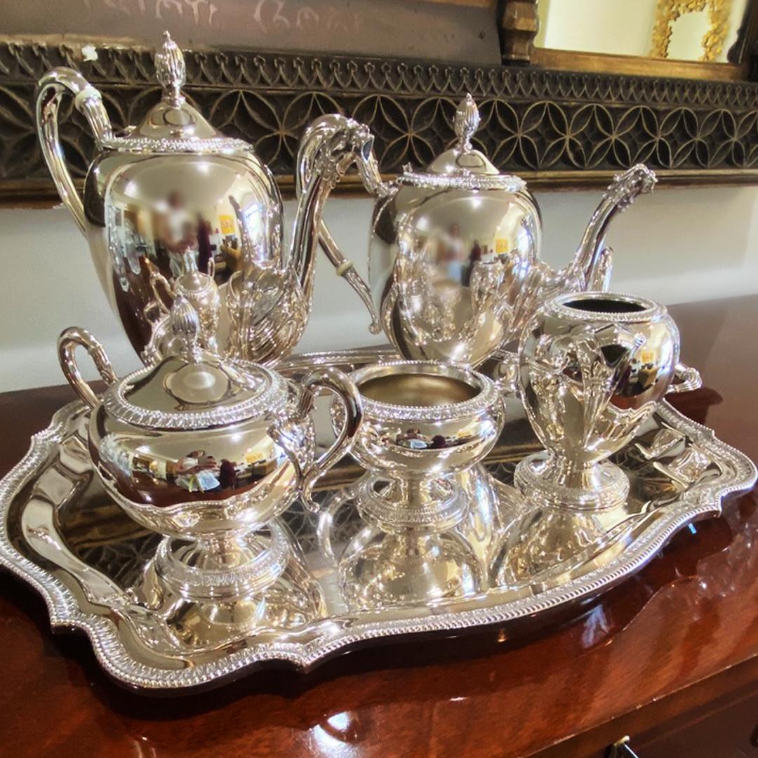 1970s Camusso Peruvian Silver 925 Tea Set Platter and Tea Set- 6