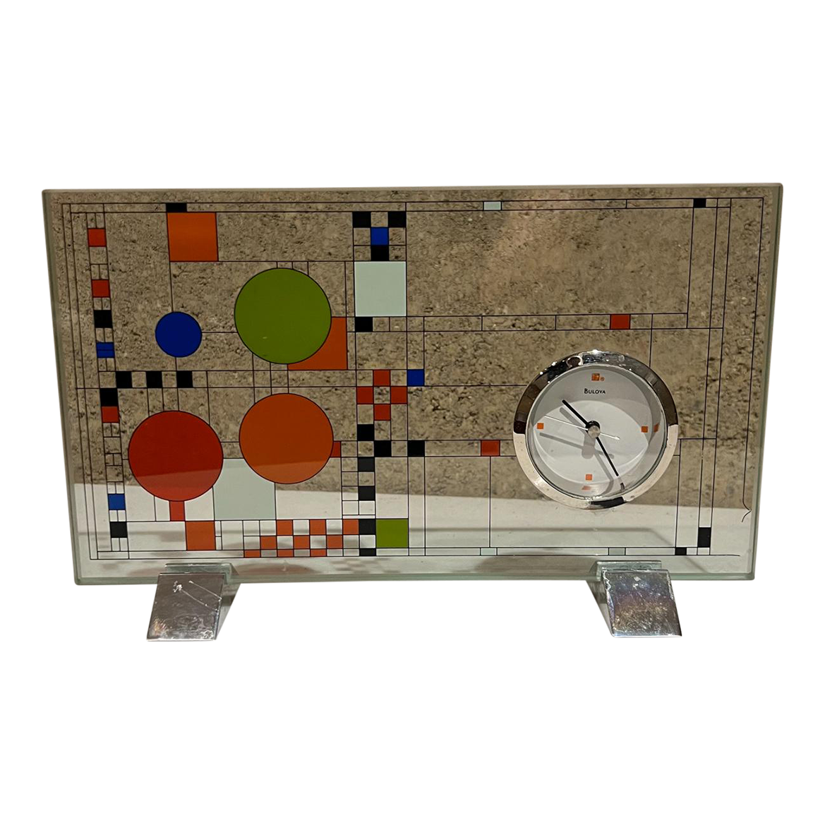 Frank Lloyd Wright + Bulova Glass Desk Clock Coonley Playhouse