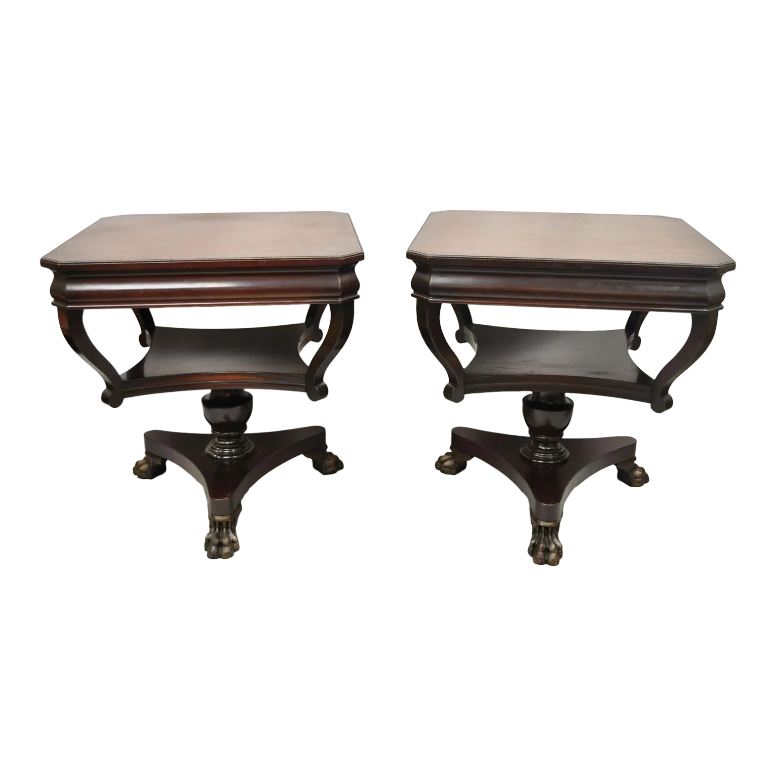 Vintage French Empire Style Mahogany Paw Feet Side Tables a Pair