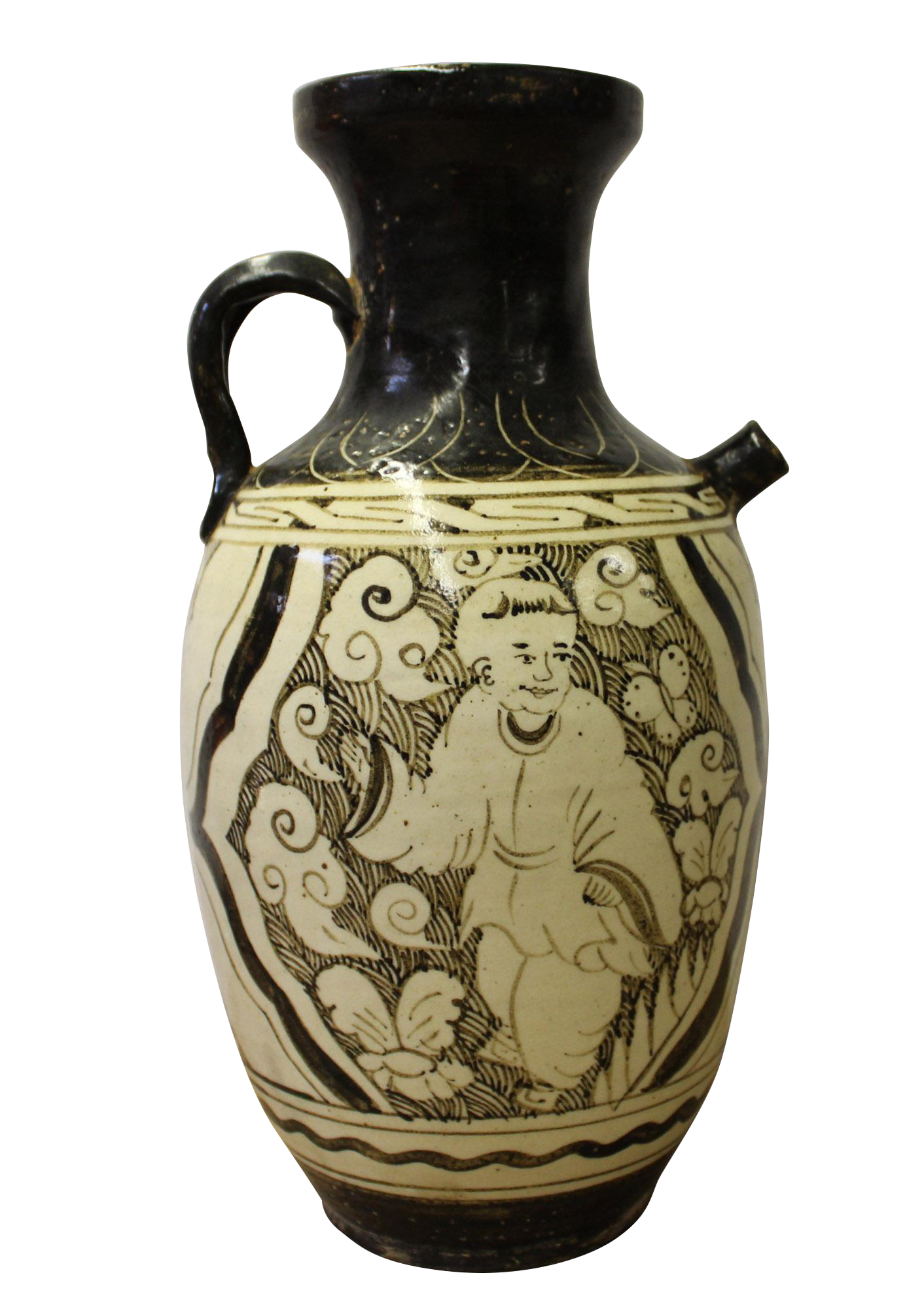 Chinese Cizhou Ware Ceramic Black Underglaze Kid Jar Shape Vase Chairish