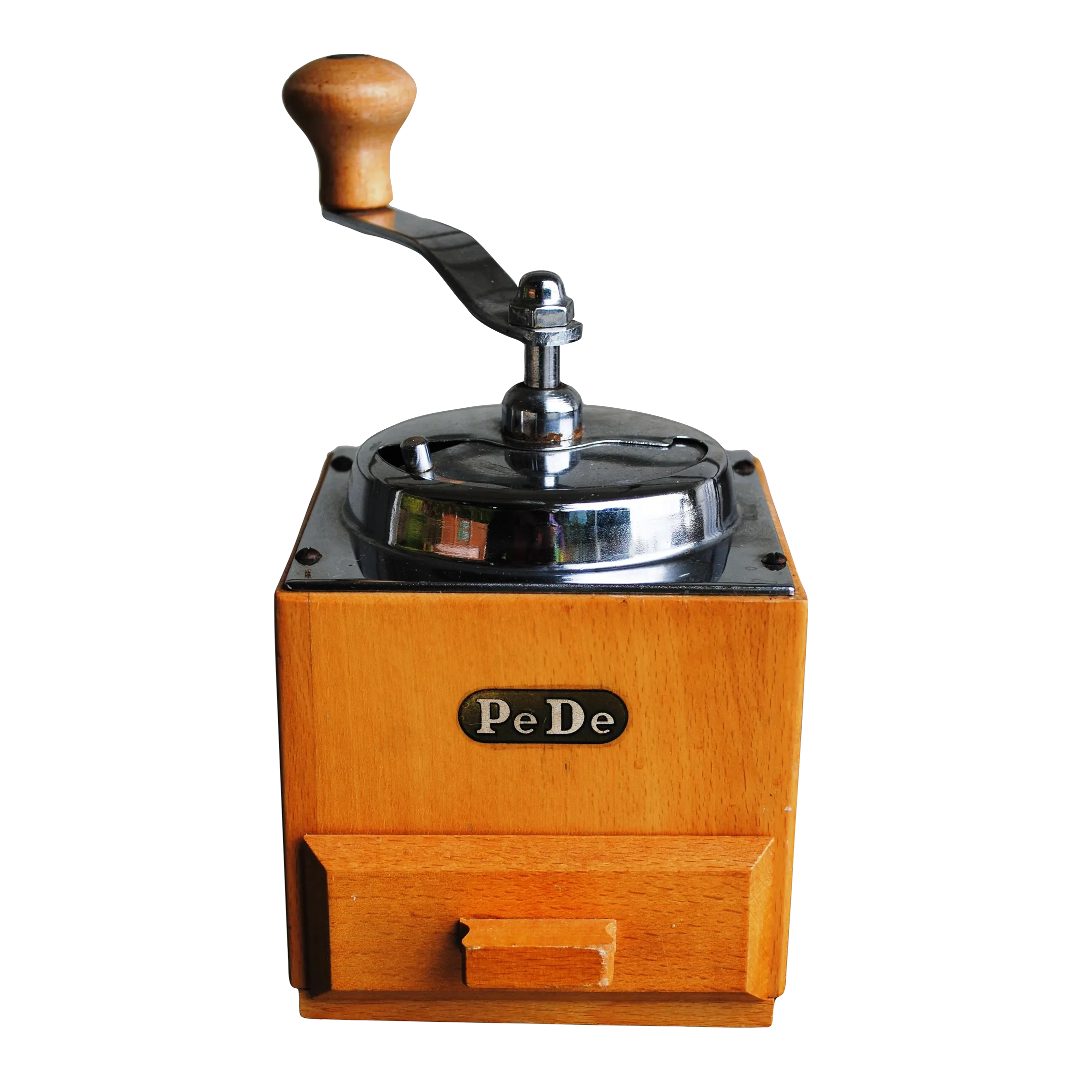 Mid 20th Century Vintage PeDe Wood Coffee Grinder Peter Dienes Holland