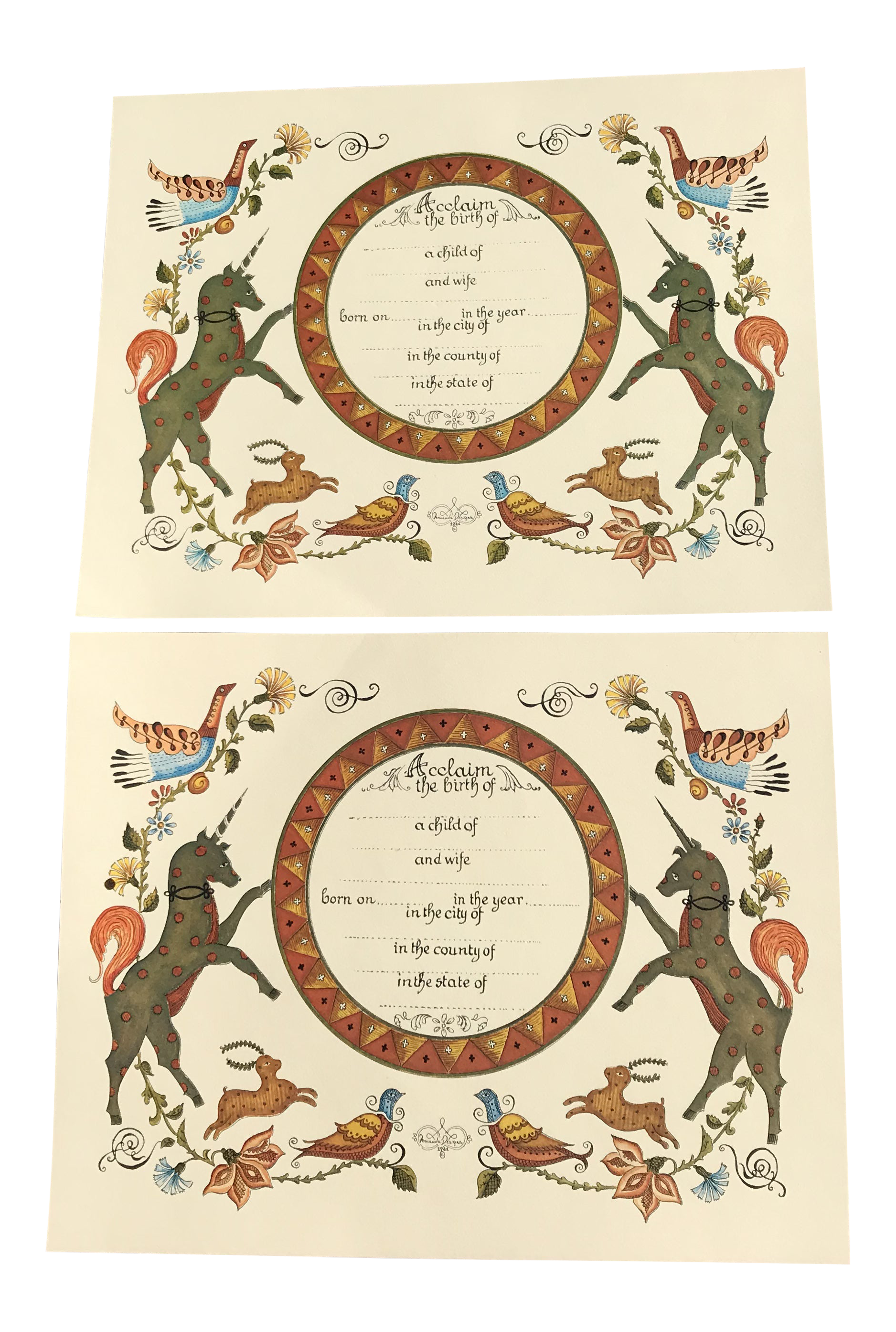 Vintage Birth Certificate Record Prints A Pair Chairish