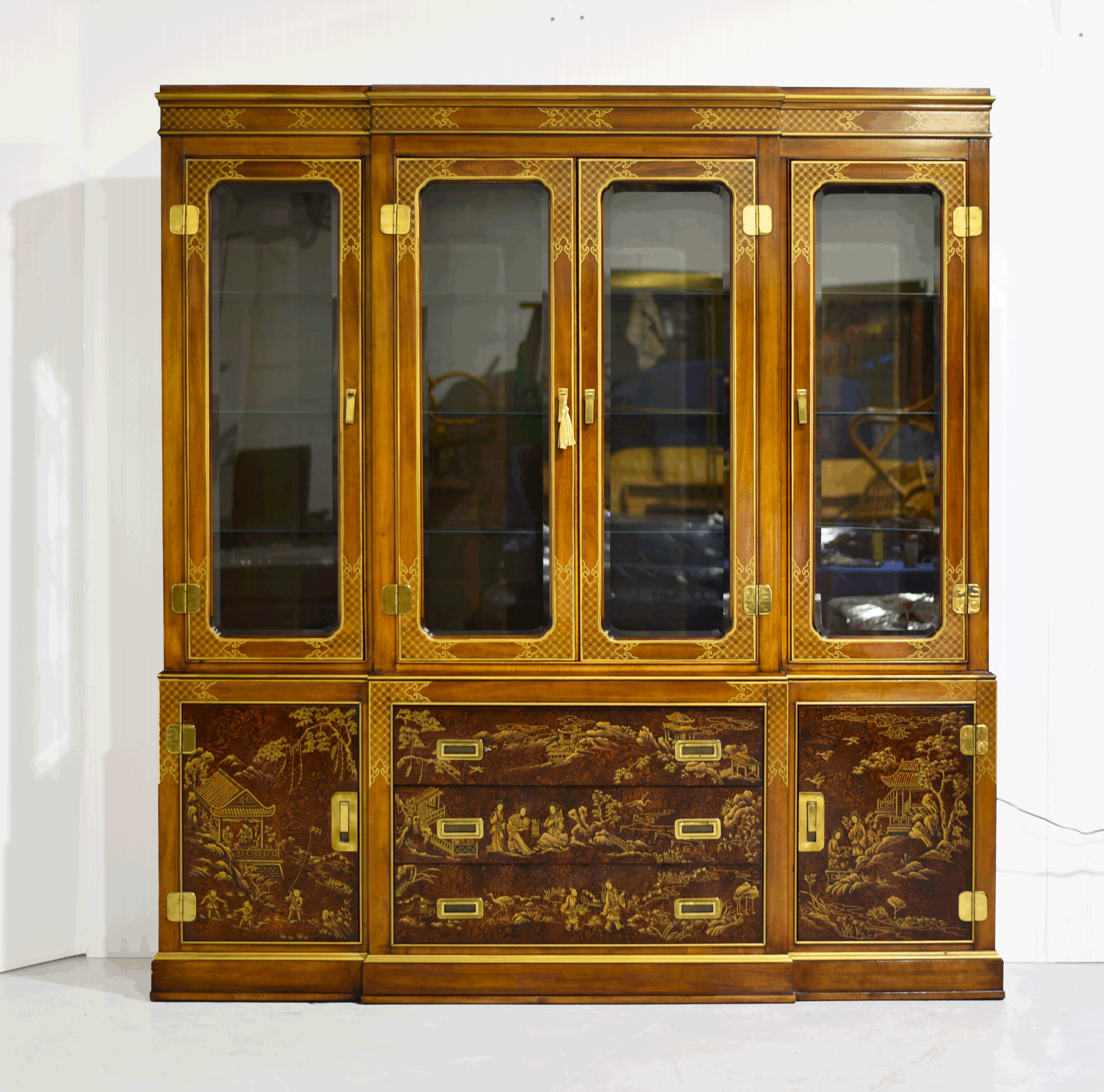 Mid Century Chinoiserie Campaign Lighted Display Curio by Drexel Heritage