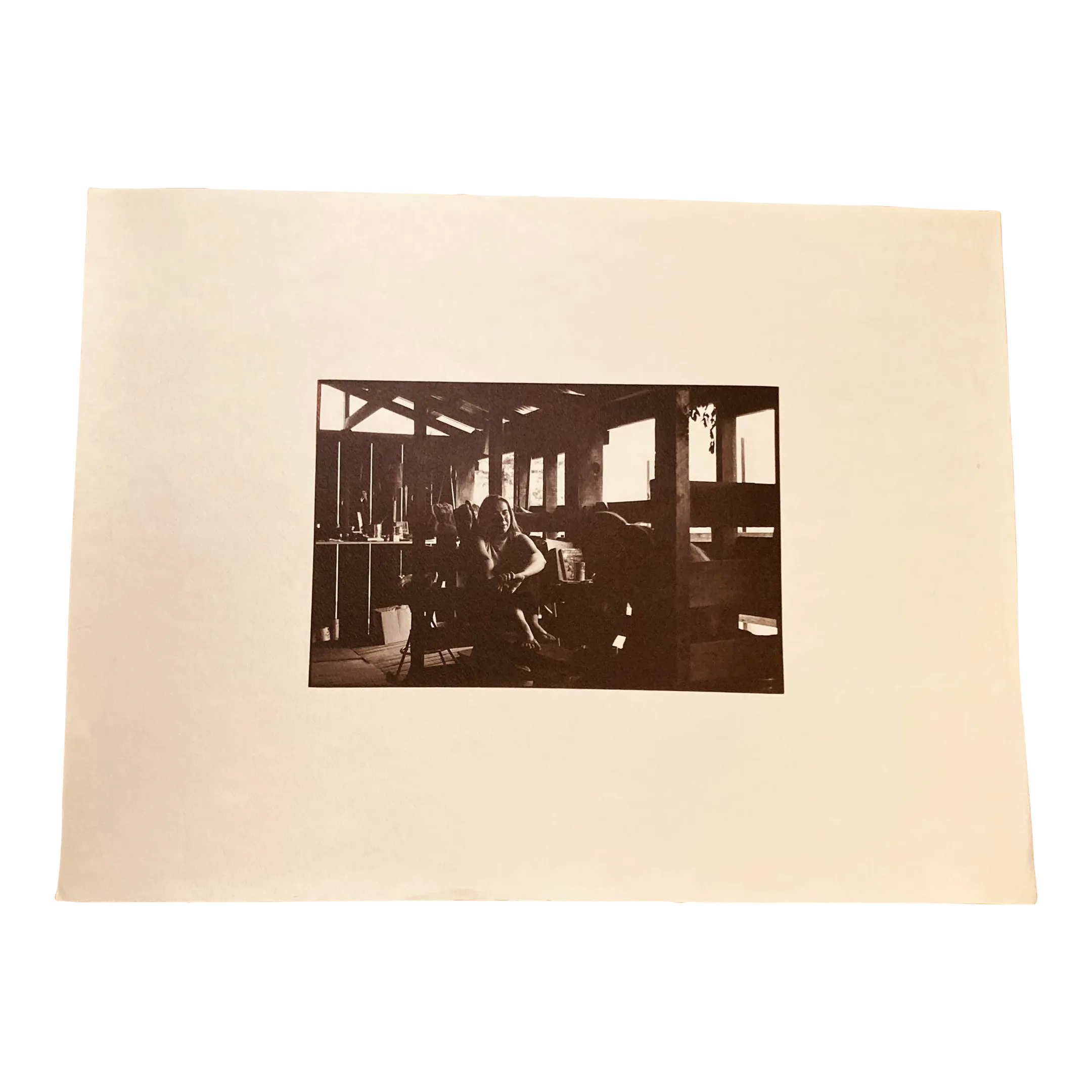 Original Black White Photograph of Person in a Barn Studio Unknown Photographer