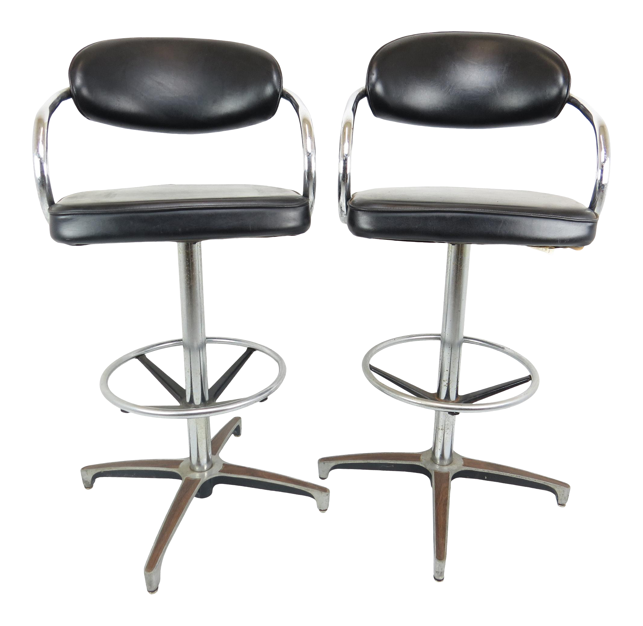 1960s Chromecraft Sculptural Chrome And Black Vinyl Bar Stools A Pair Chairish