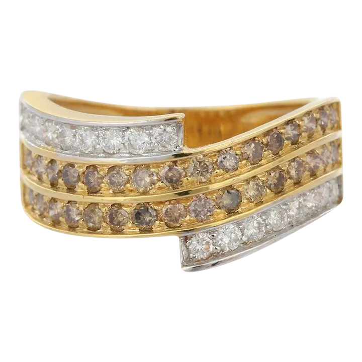 14k Yellow Gold Brown White Diamond Band Ring Size 7