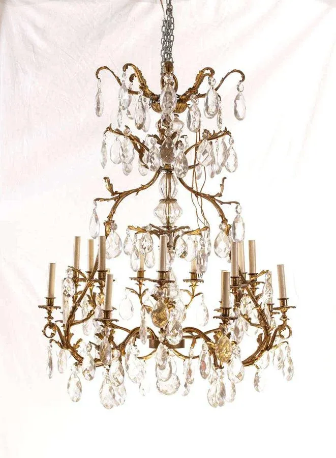 French Gilt Bronze and Cut-Glass 14-Light Chandelier, 19th Century