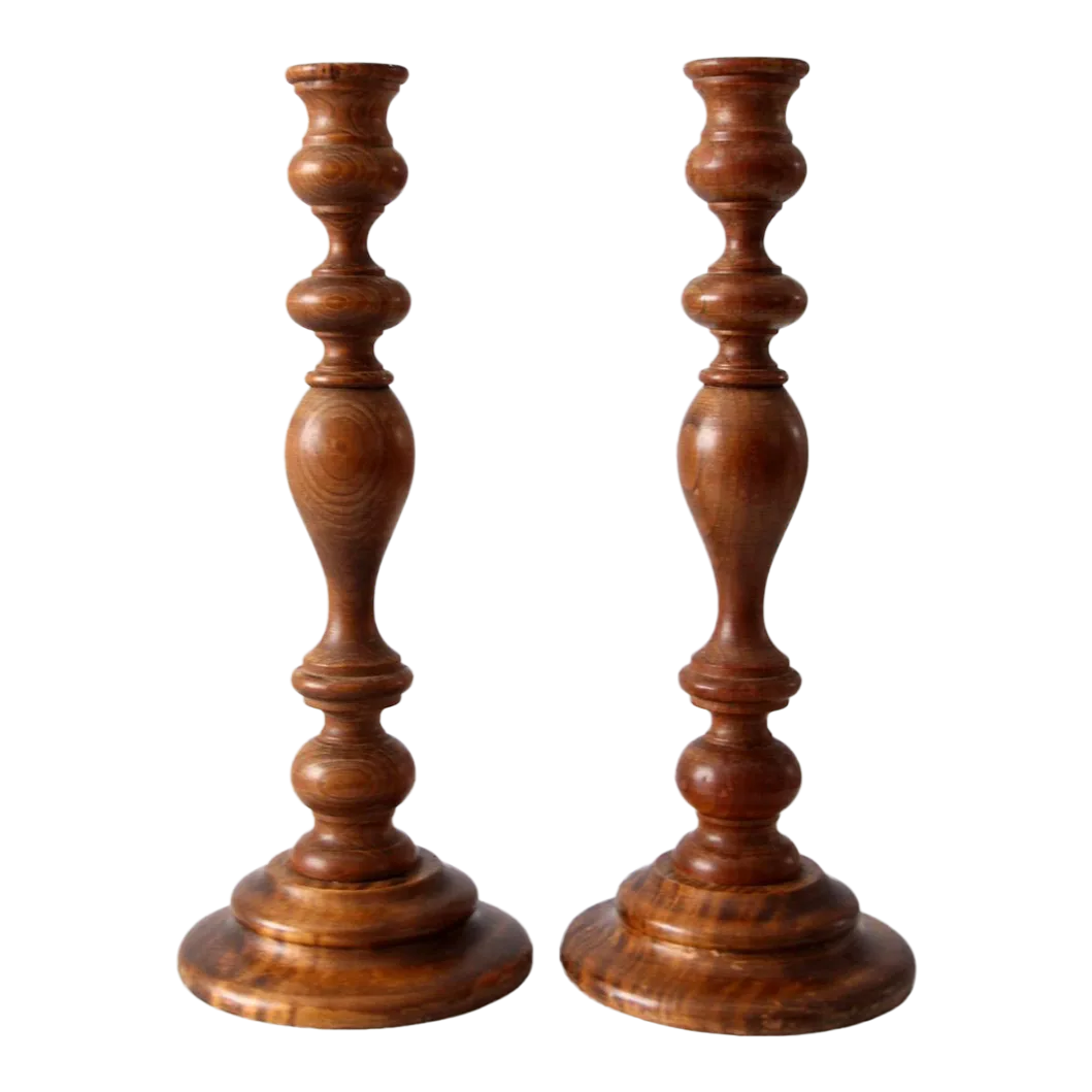 Vintage Wooden Candlestick Holders Pair Chairish