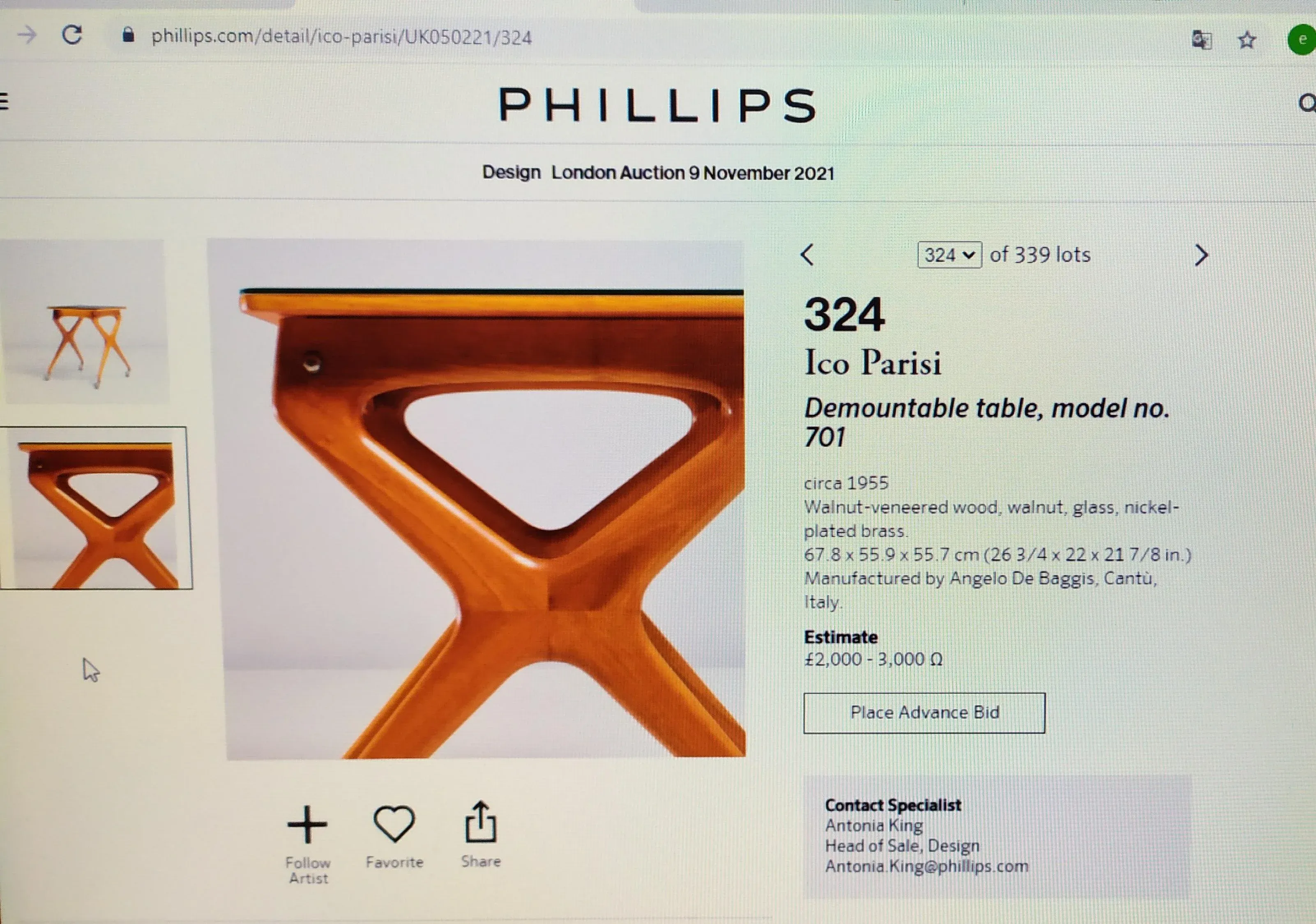 TV Stand Table by De Baggis, 1955