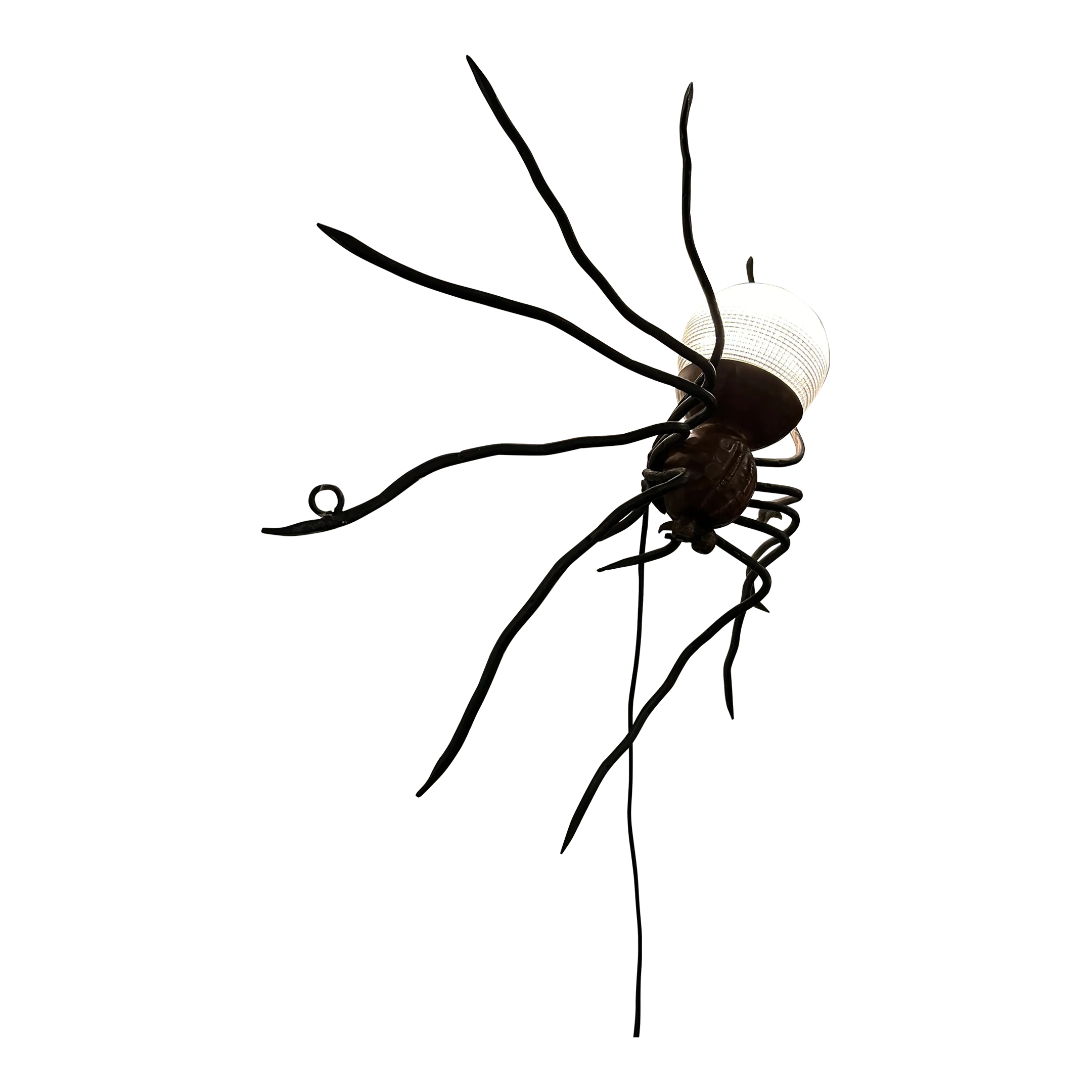 French Artisan Made Iron Copper & Ribbed Glass Spider Sconce