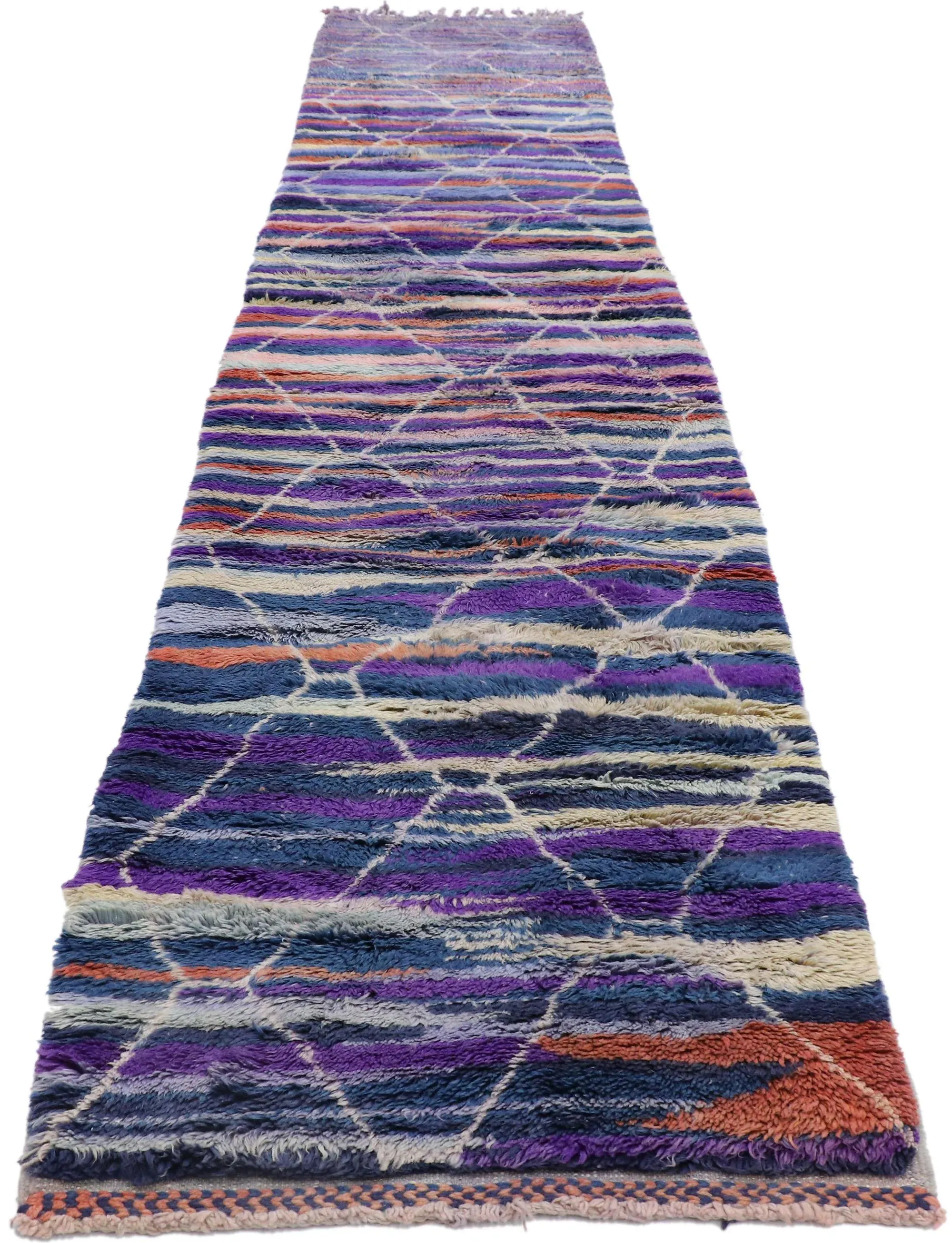Berber Moroccan Runner Rug Inspired by Sol LeWitt - 02\'07 X 13\'05