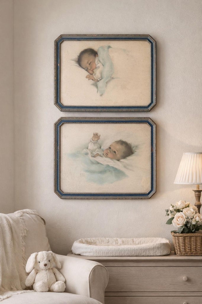 Set of Two Antique 1920s Bessie Pease Gutmann Baby Prints in 
