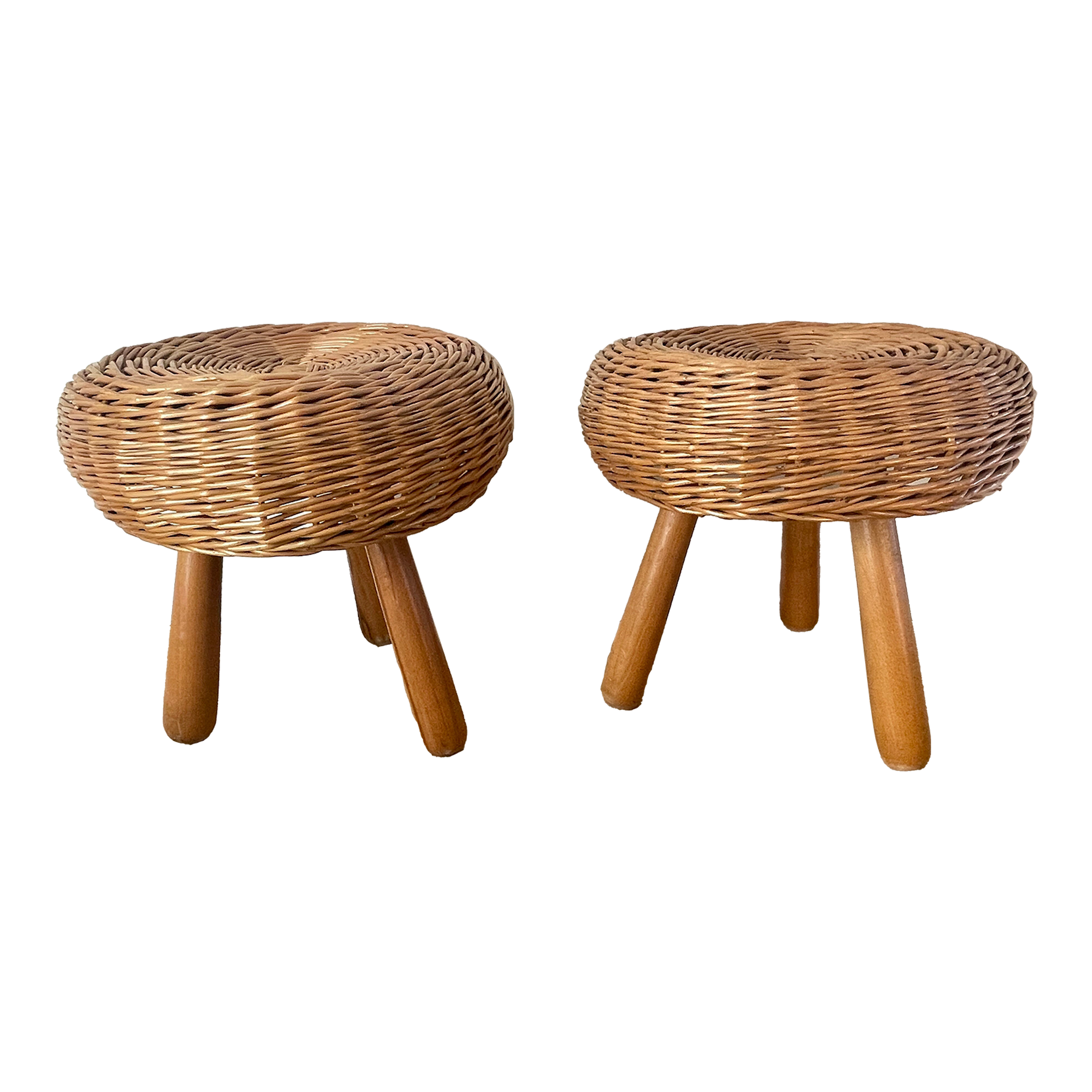 Mid 20th Century Tony Paul Rattan Wicker 3 Legged Stools - a Pair ...