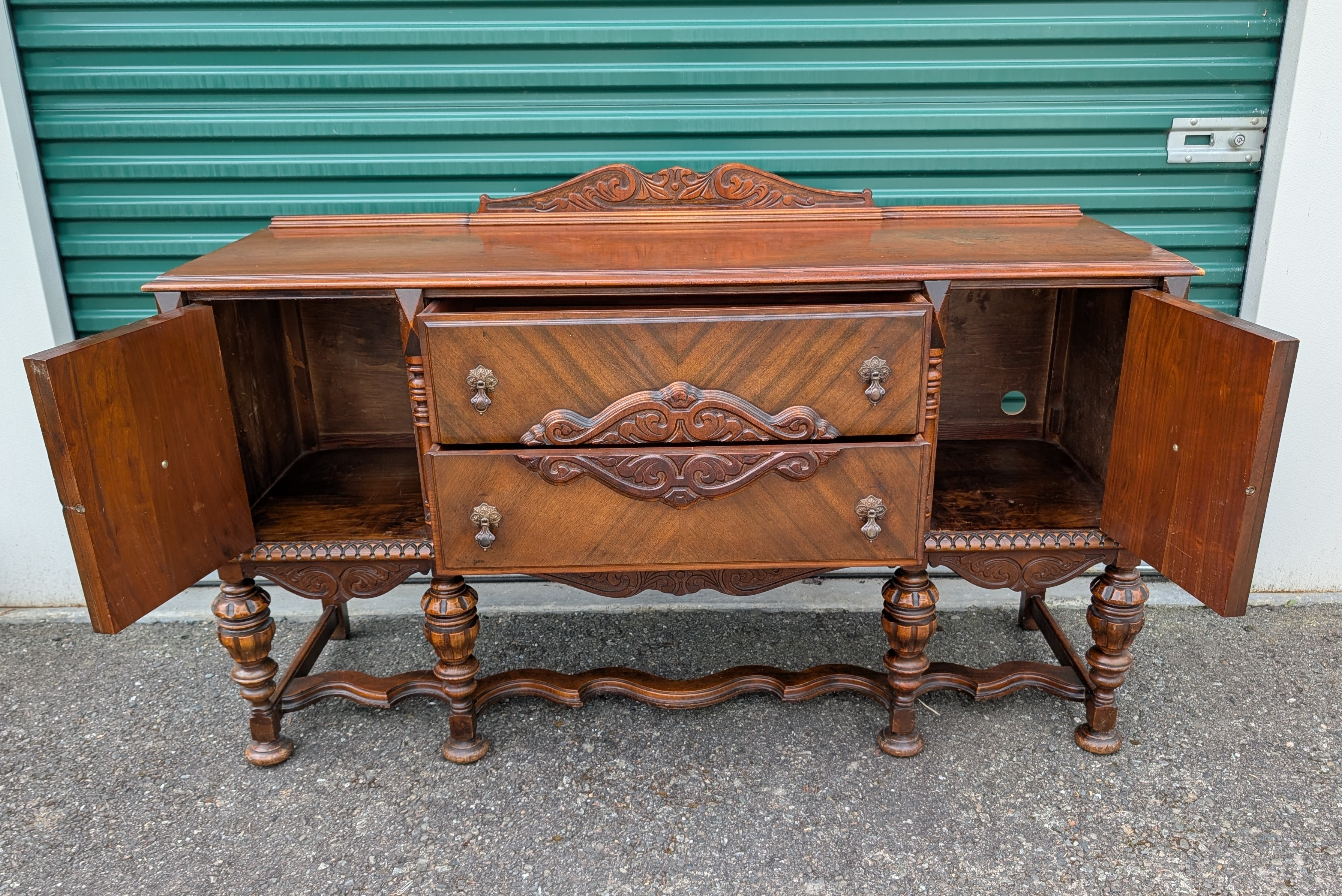Vintage Early 20th Century Jacobean Style Walnut Sideboard Buffet