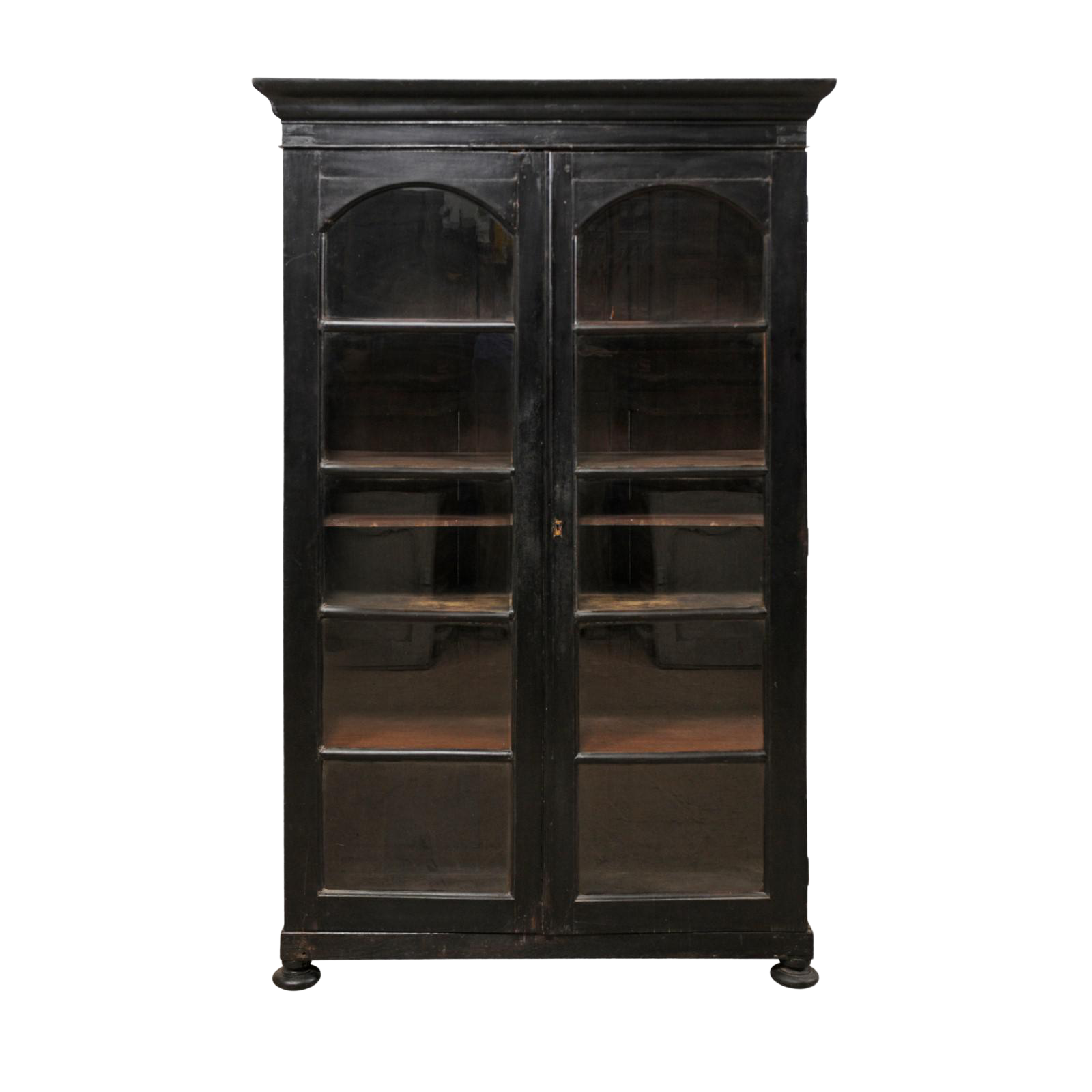 Vintage Mid Century British Colonial Tall Black Display Cabinet