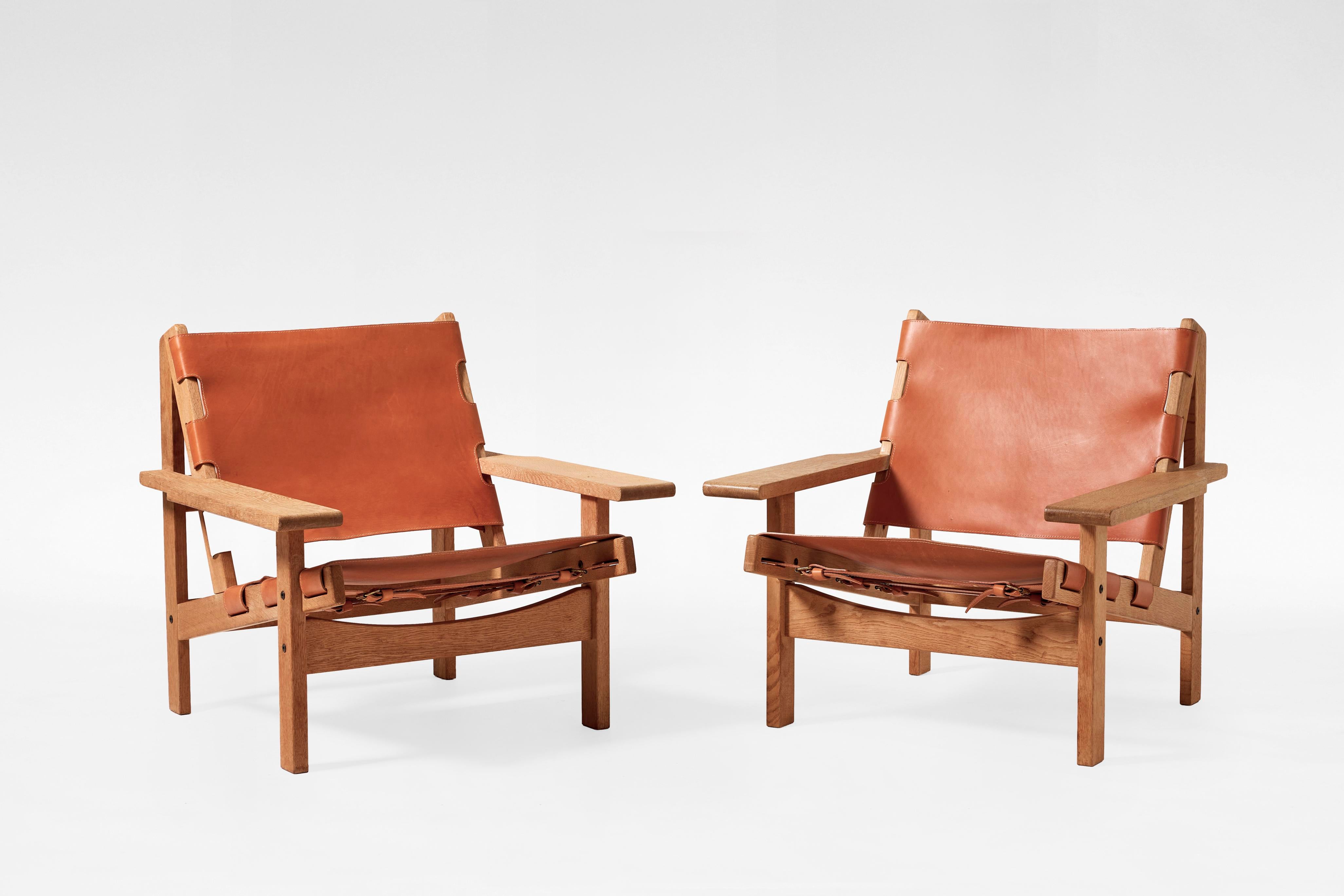 Cognac Leather Model 168 Hunters Lounge Chairs by Kurt Østervig