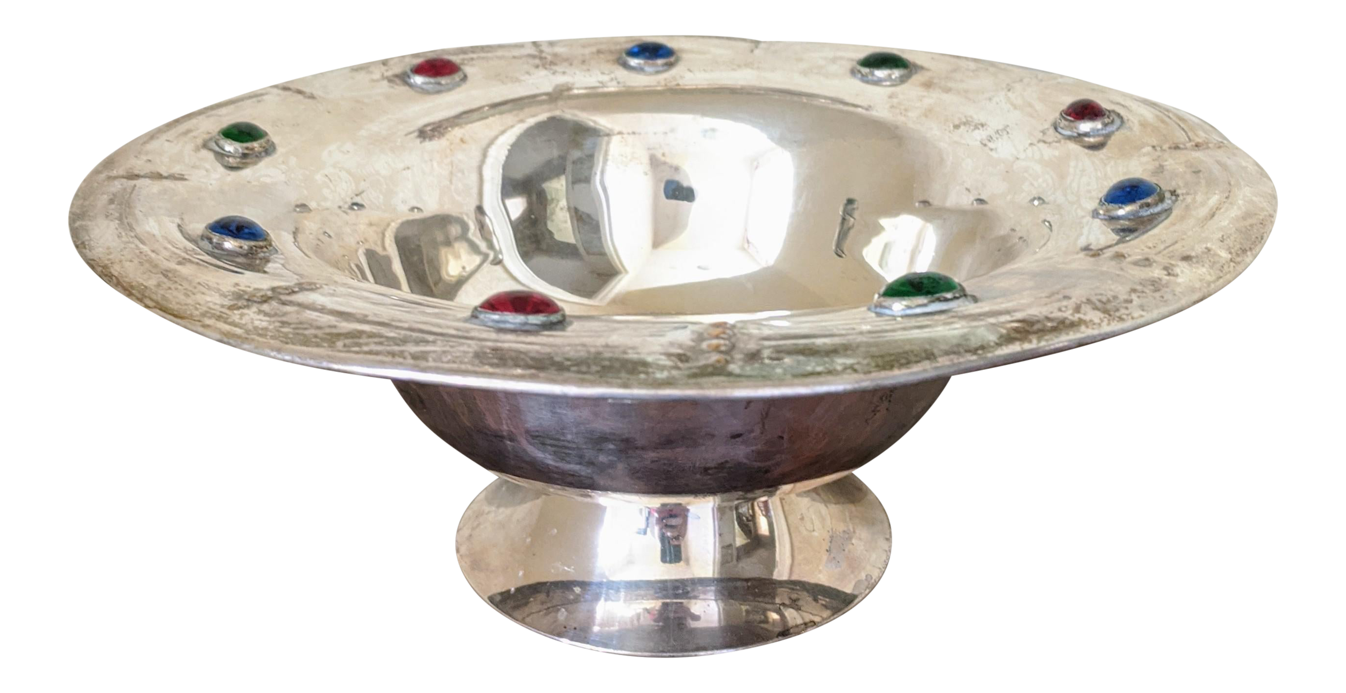 Vintage Indian Silver And Glass Gems Decorative Pedestal Bowl Chairish
