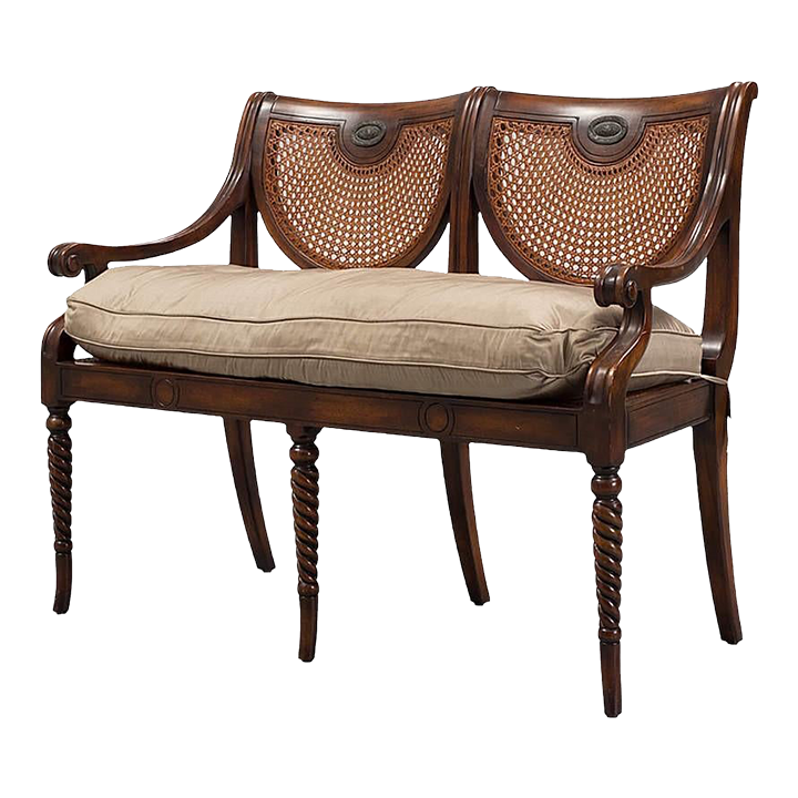 Vintage Regency Theodore Alexander Mahogany Bench or Settee With Silk