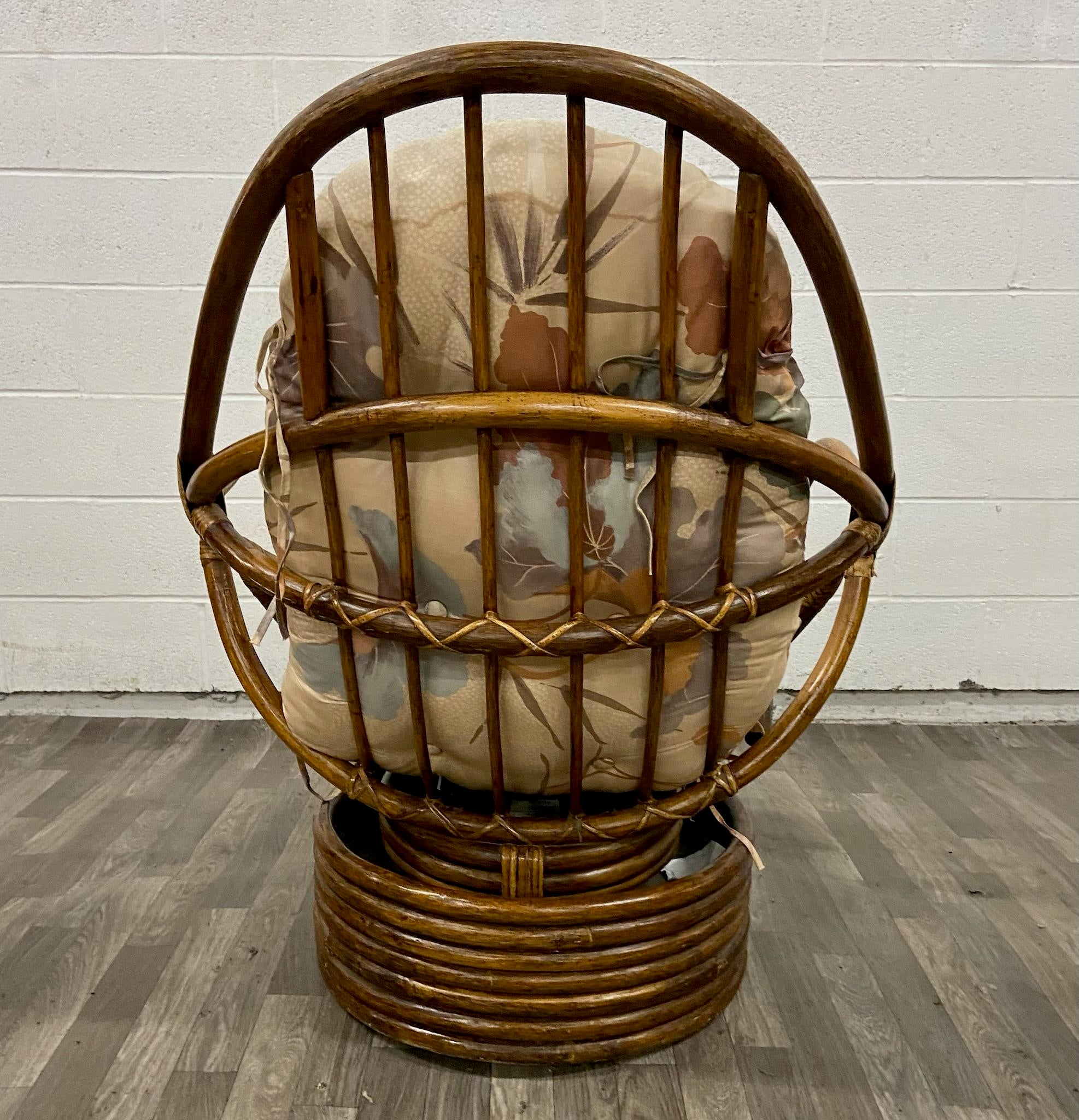 Vintage Paul Frankl Style Boho Rattan Egg Clam Swivel Chair by