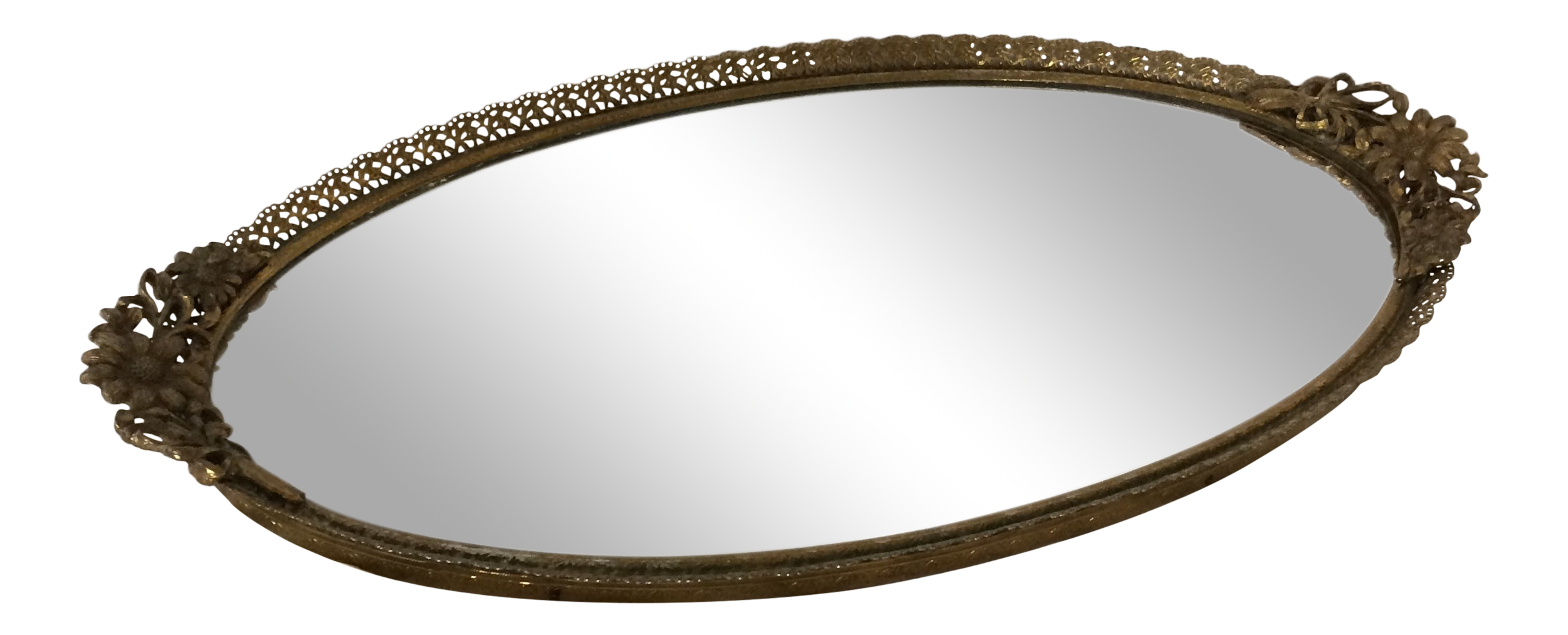 Vintage Oval Brass Floral Vanity Mirror Tray Chairish
