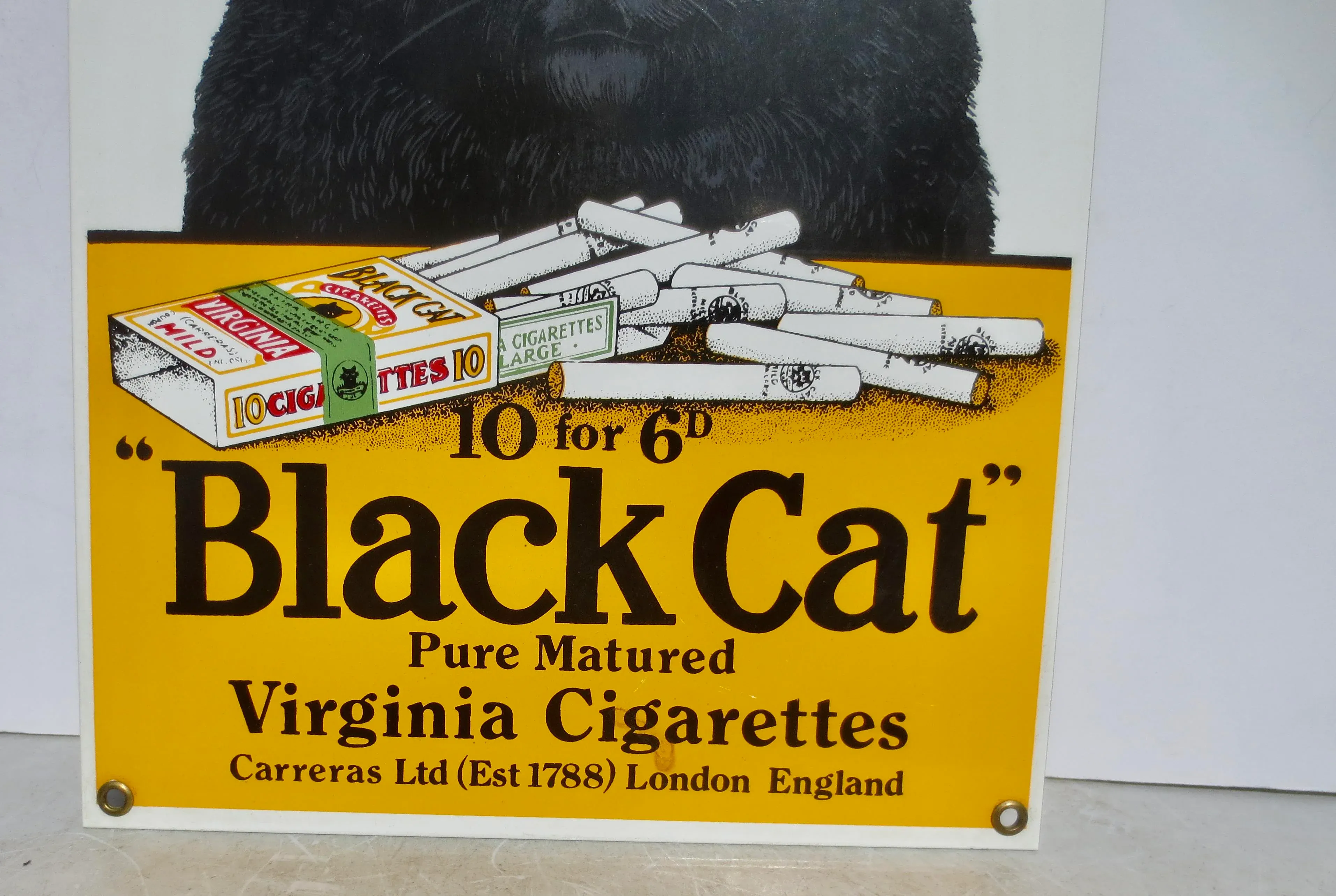 Black Cat Enamel Sign Vintage 70s/80s