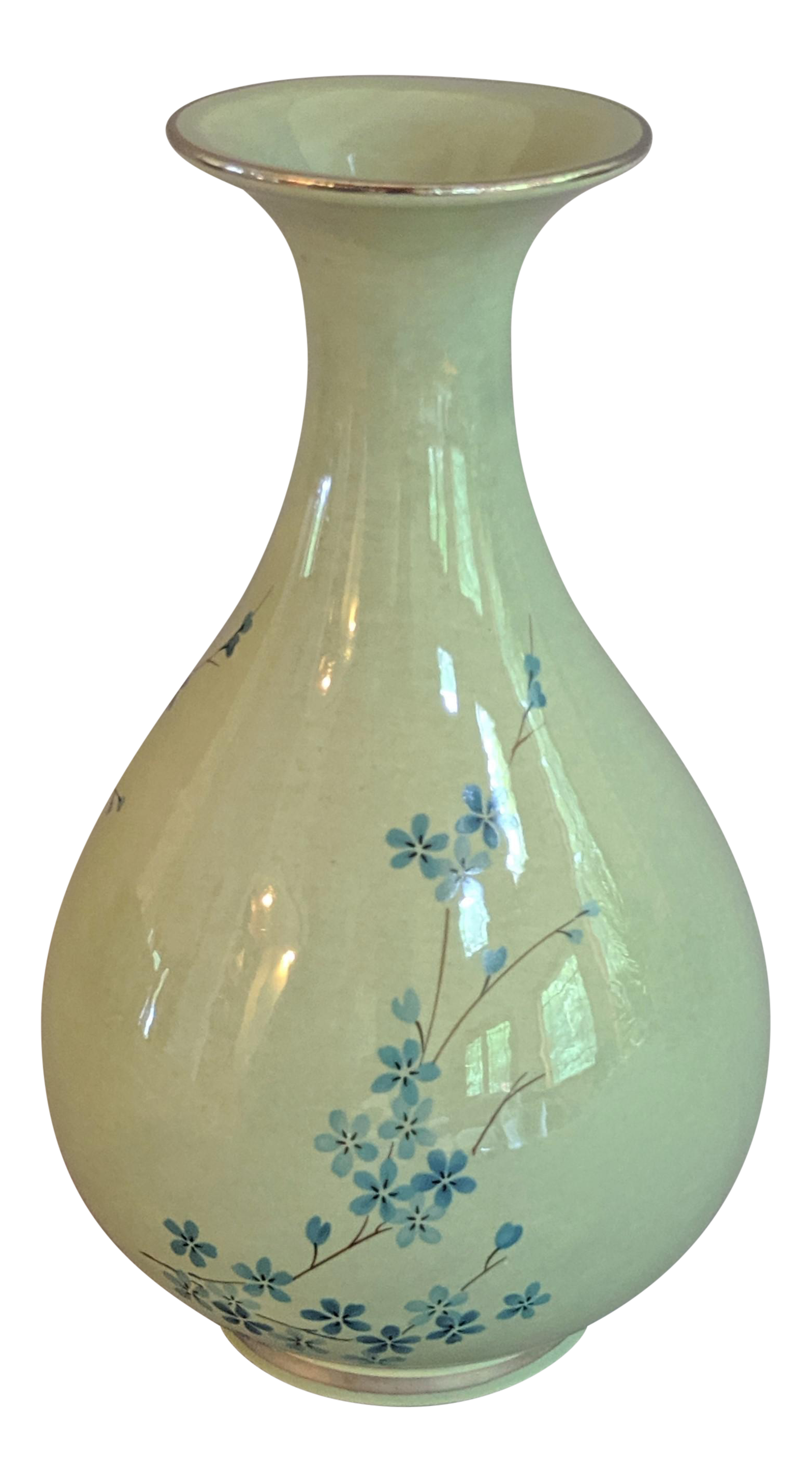 Mid Century Blue Hyalyn Vase With Periwinkle Motif Chairish