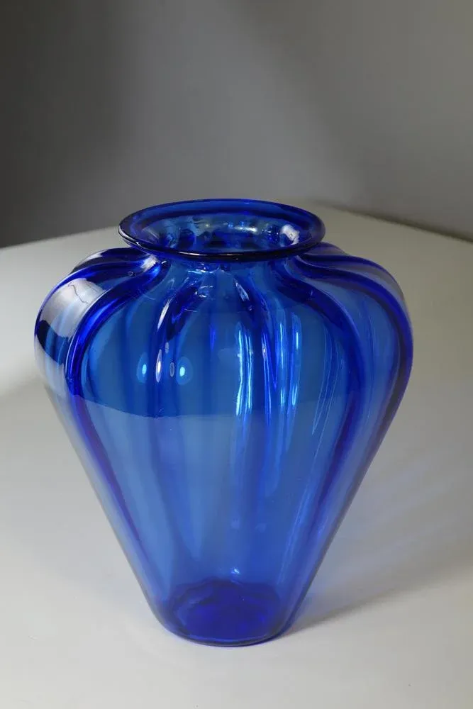 Italian MVM Cappellin Liberty Blue Murano Glass Vase by Vittorio