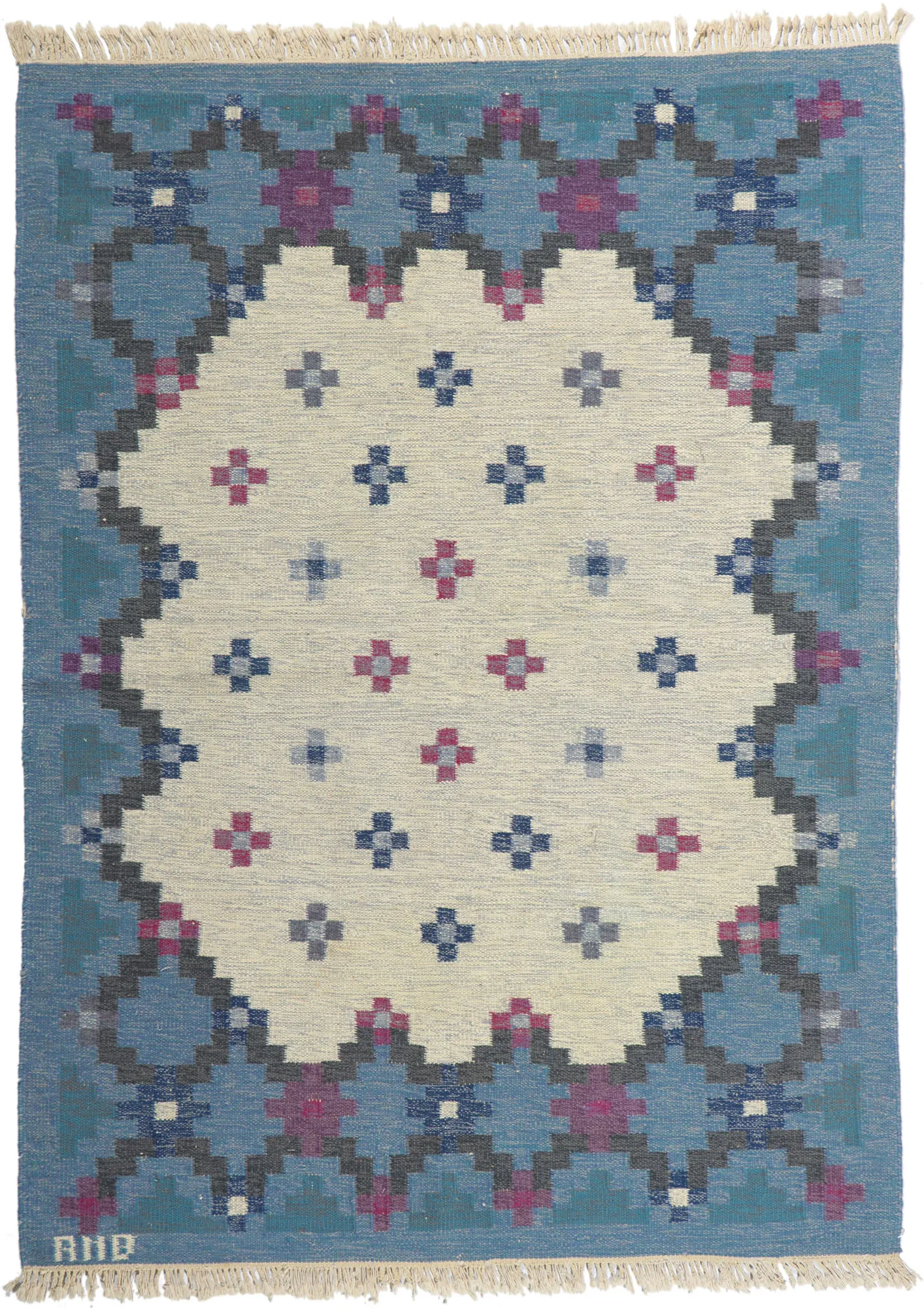 Anne Marie Boberg Vintage Swedish Kilim Rollakan Rug, 5\'7 X 7\'7