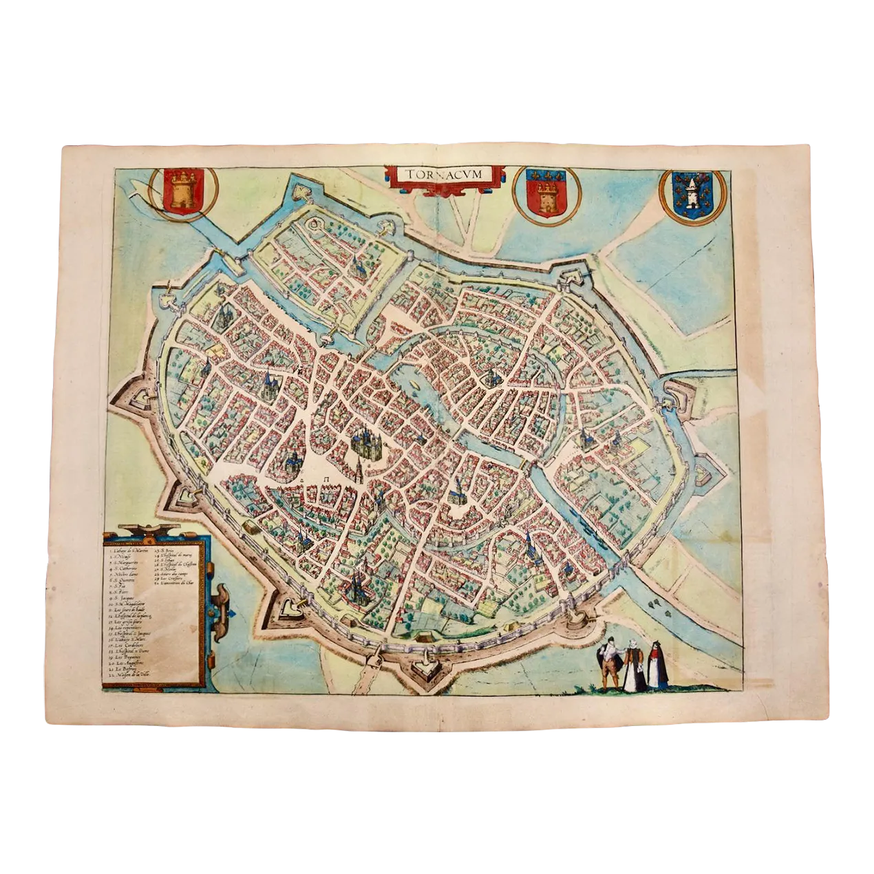 Tournai (Tournay), Belgium: A 16th Century Hand-Colored Map