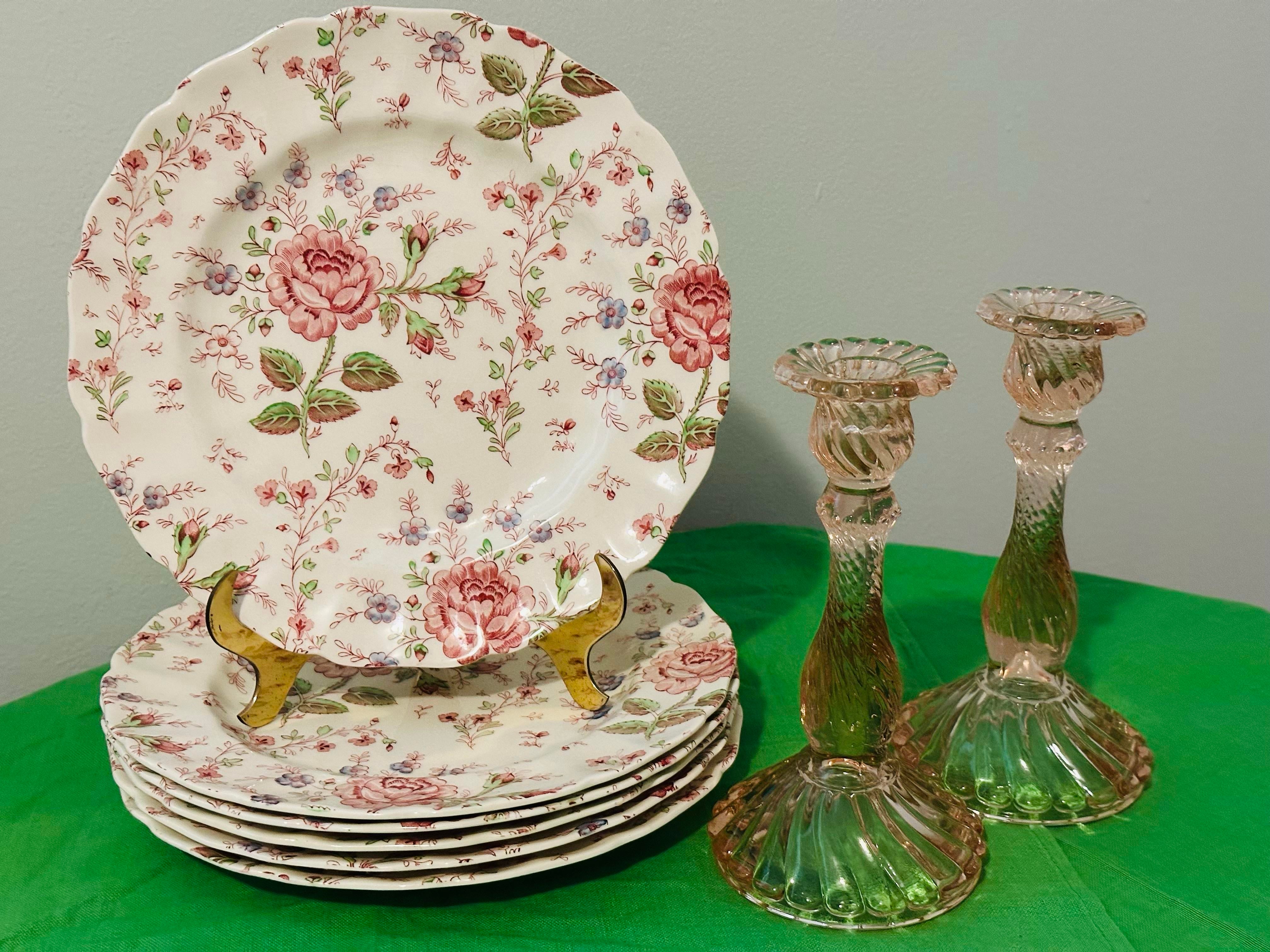 1930s “Rose Chintz Pink” Dinner Plates by Johnson Brothers Set