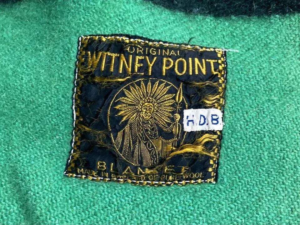 1950s Mid-Century Witney Point Green & Black English Wool