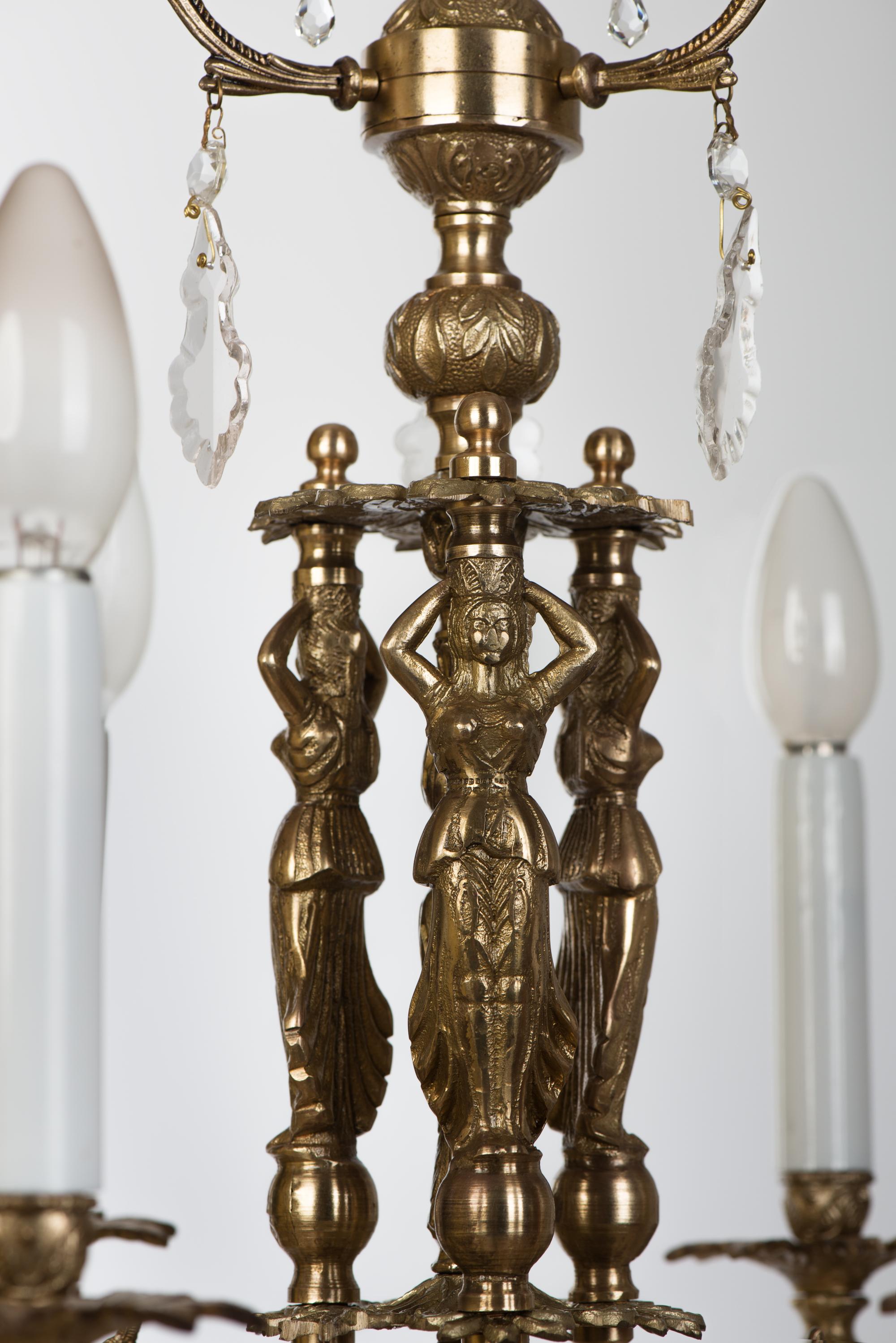 1950s Brass \u0026 Crystal 15 Light 3 Tier Chandelier, image size:2000x2997