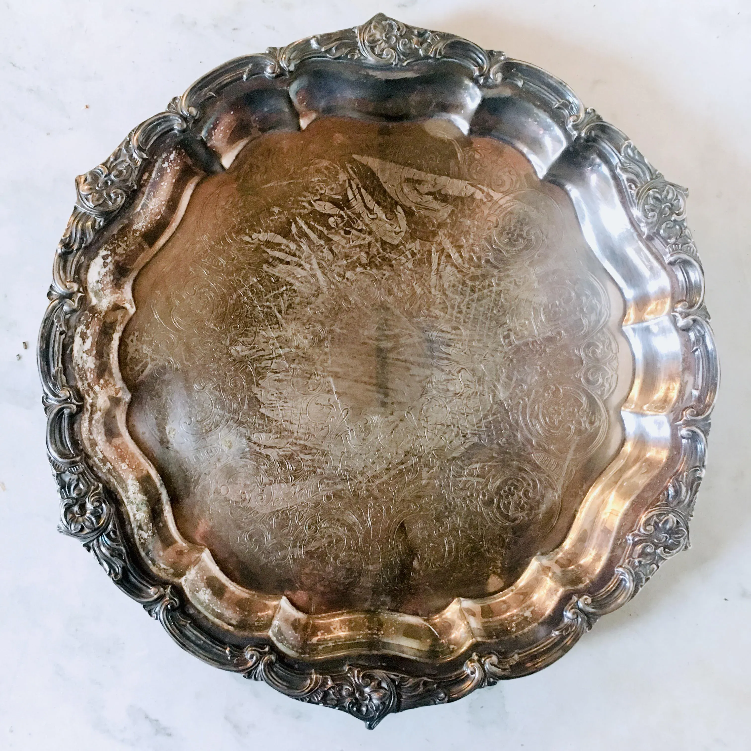 Vintage Large Footed Silver-Plated Tray by Pilgrim Chairish