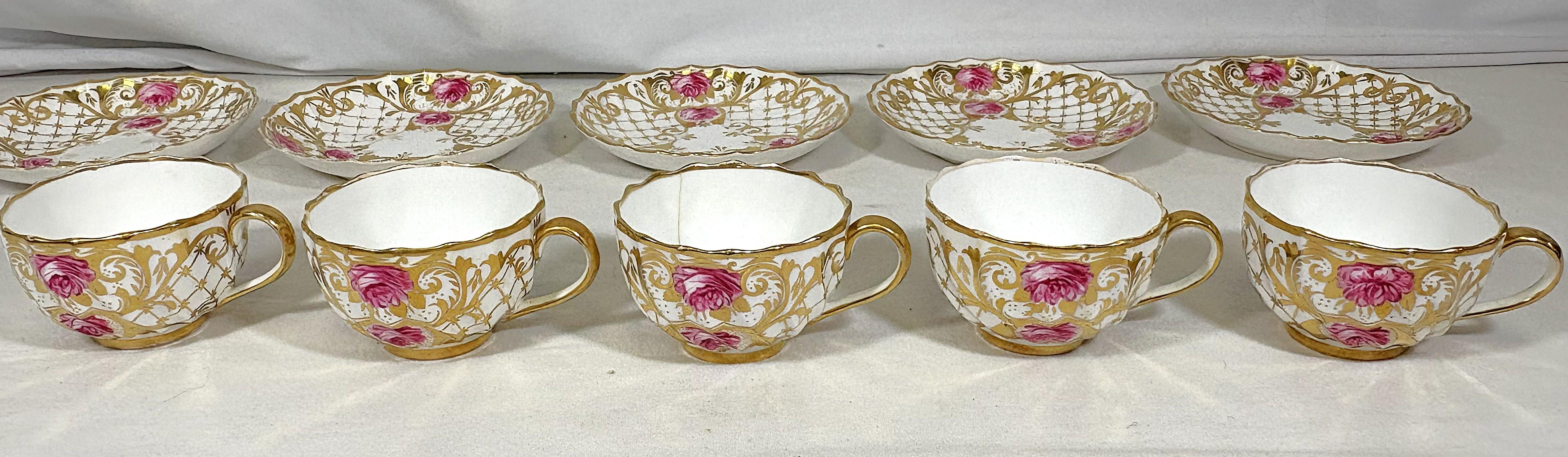 Antique English Spode Copeland Teacups With Saucers- Set of 5