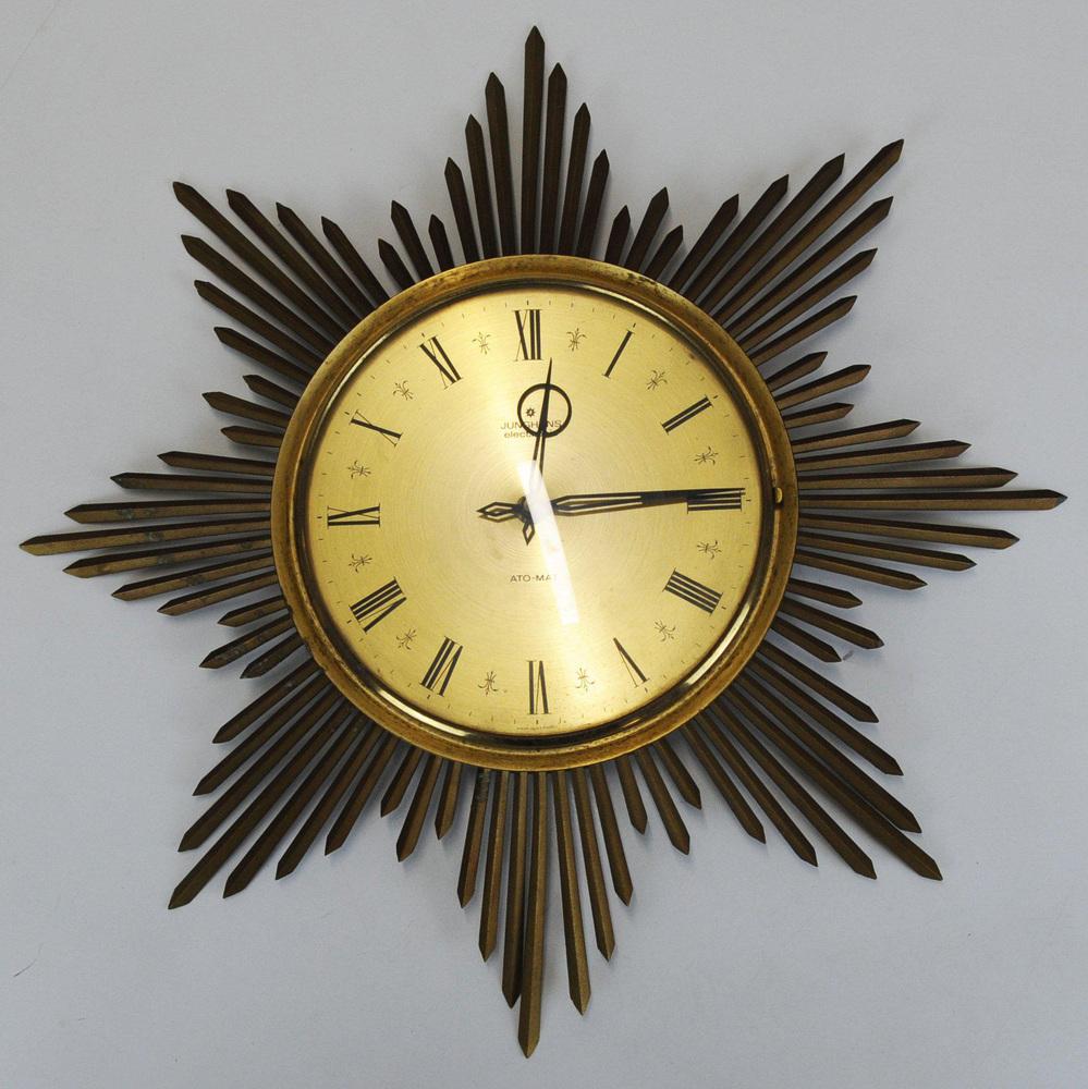 Brass Sunburst Wall Clock from Junghans, 1960s | Chairish