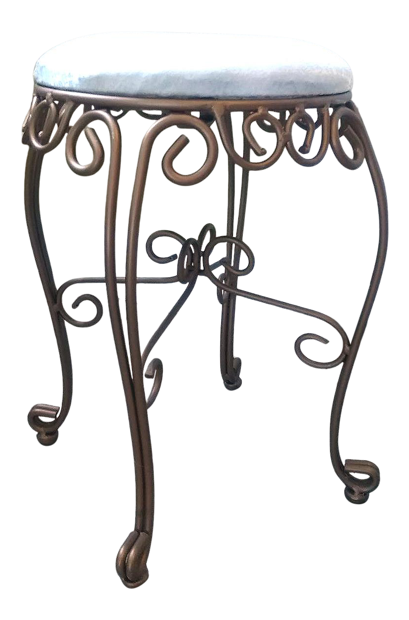 Vintage Scrolled Golden Metal Vanity Seat With Cream Cushion Chairish