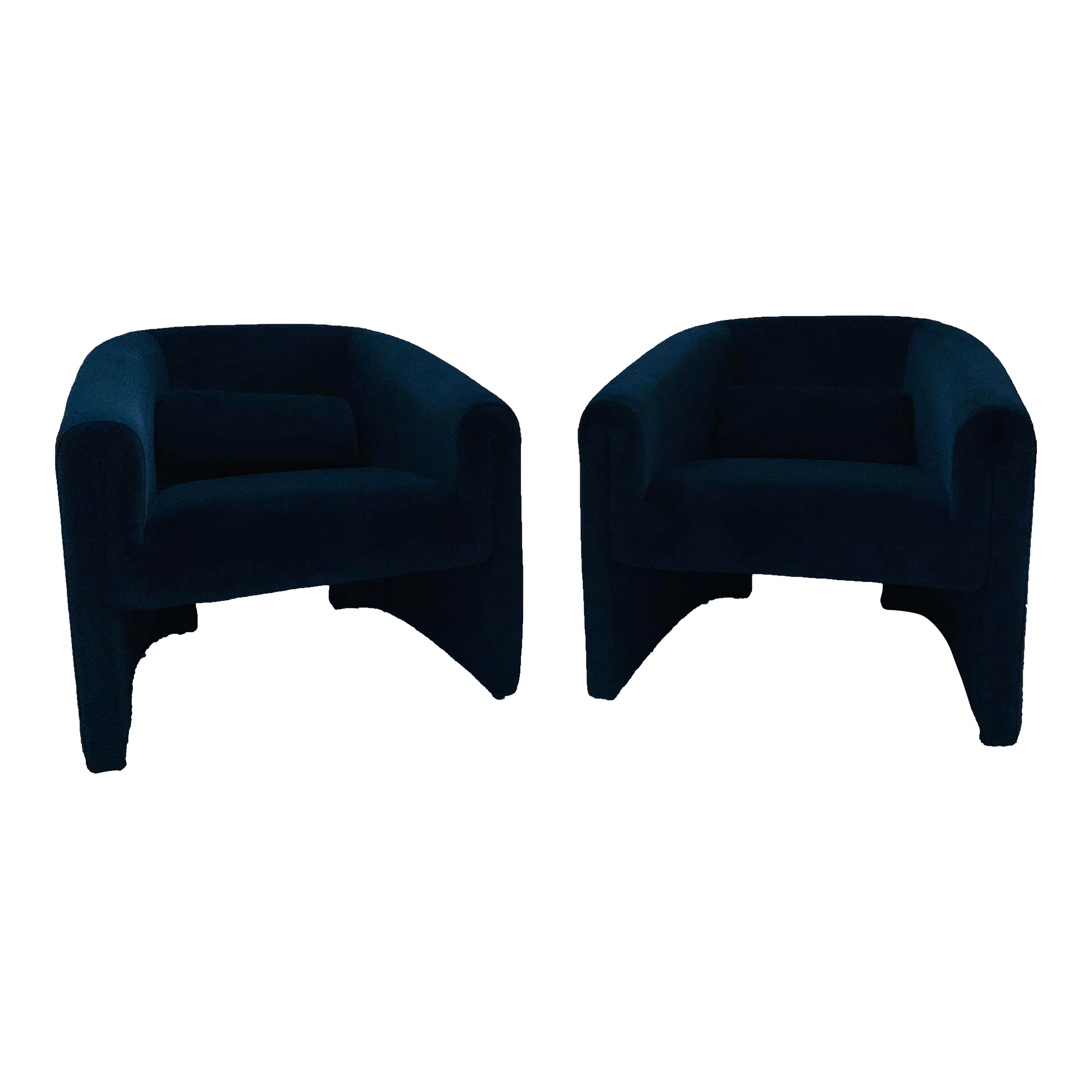 MidCentury Modern Style Fully Upholstered Blue Velvet Club Chair Pair