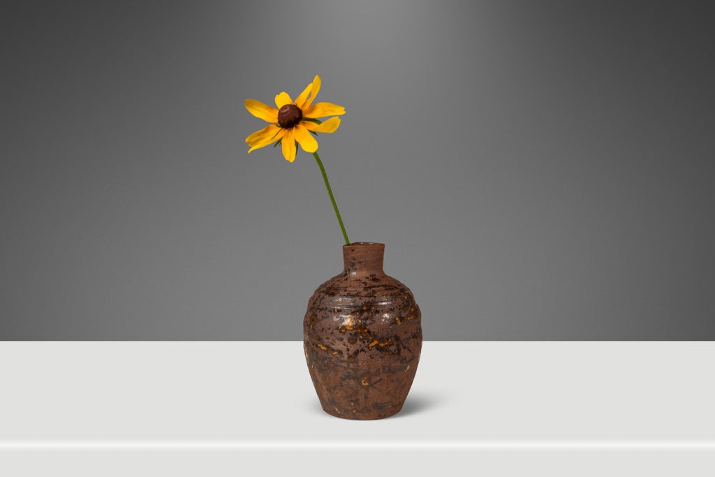 Miniature Vintage Ceramic Japanese Shigaraki Yaki Ikebana Flower 