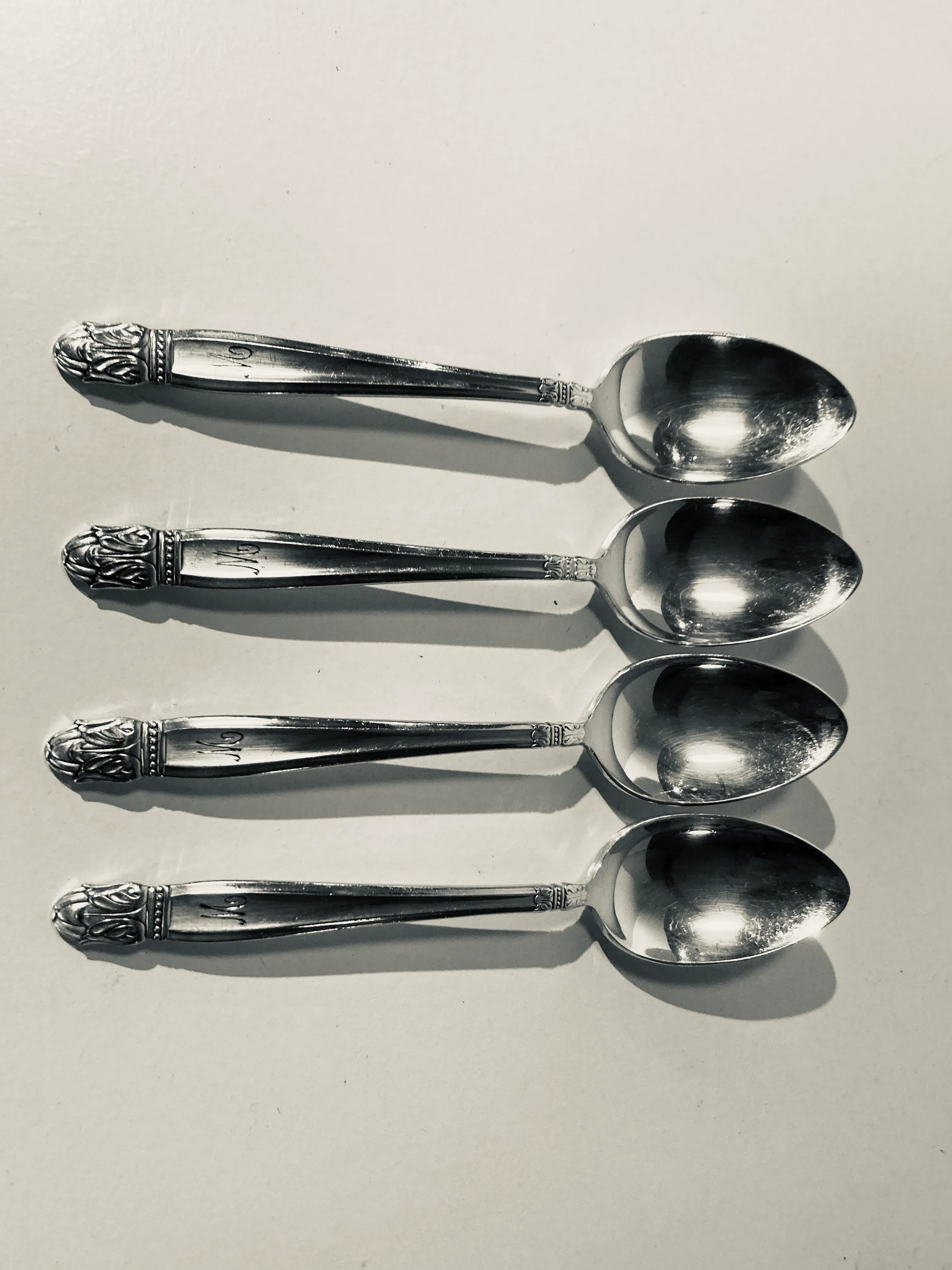 1940s Vintage Holmes & Edwards Silver Plate Tea Spoons Monogram”M”- Set of 4