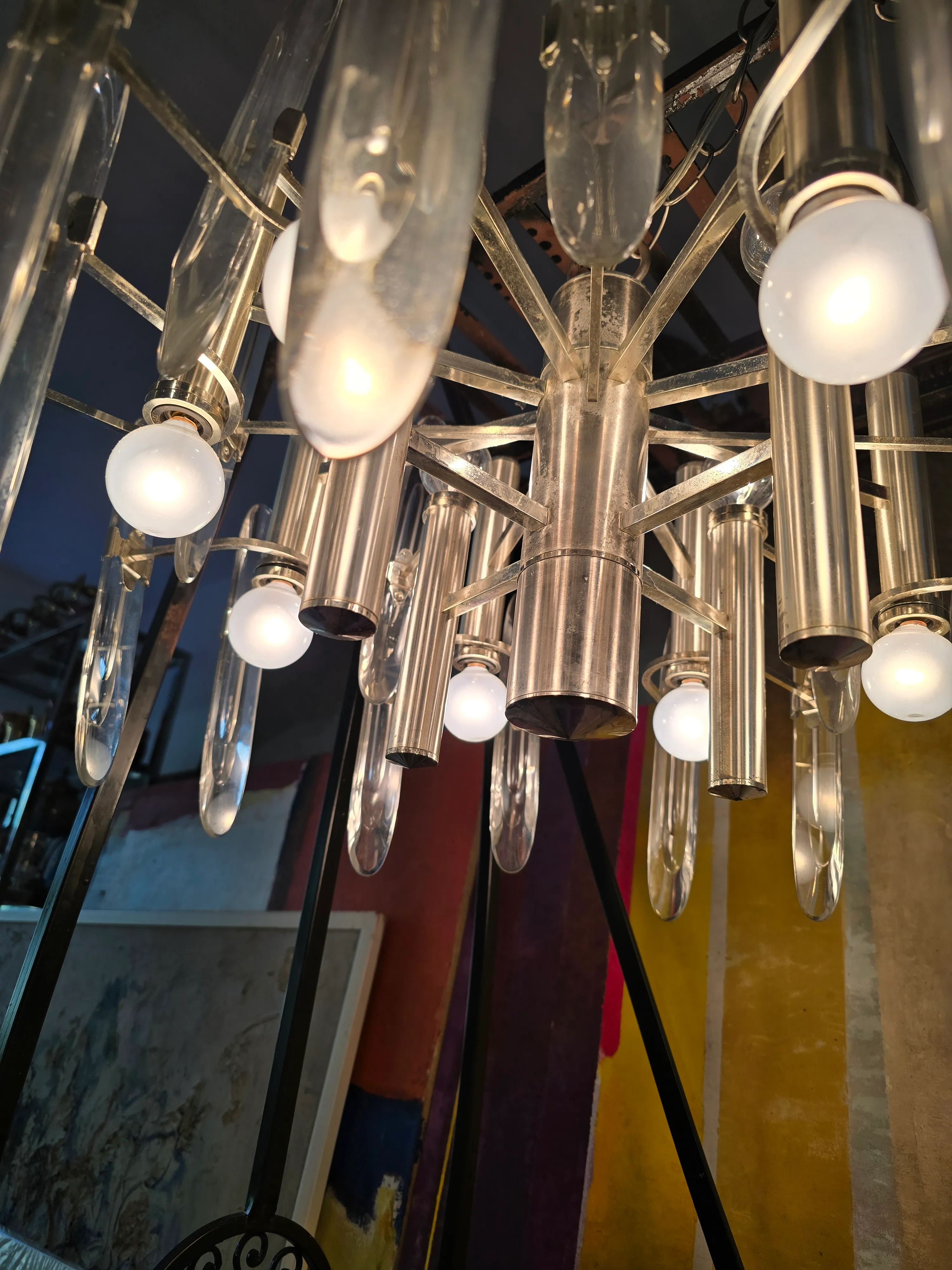 Vintage Mid Century Modern Designer Gaetano Sciolari Style Chandelier