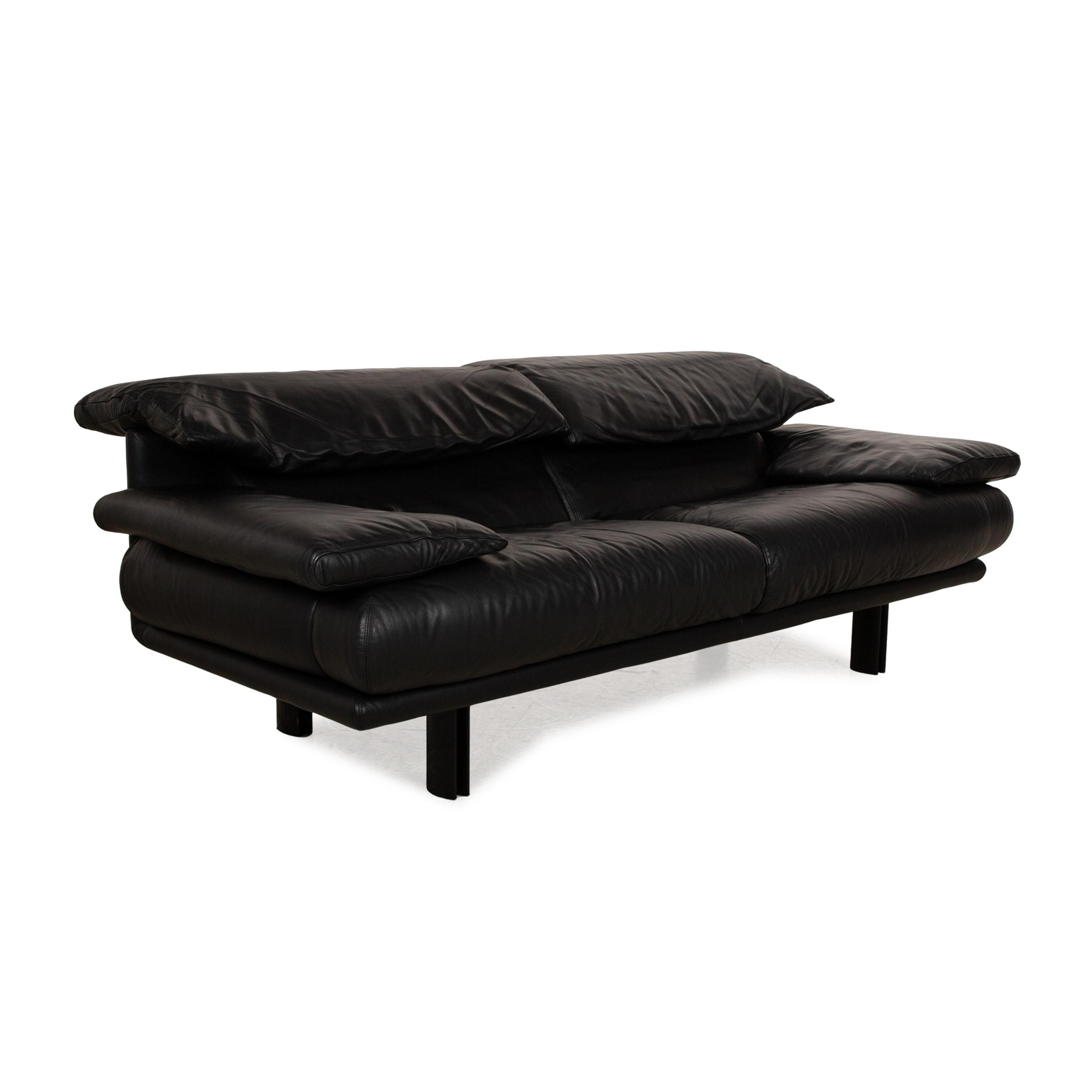 Alanda Two Seater Black Leather Sofa by Paolo Piva for B&b Italia