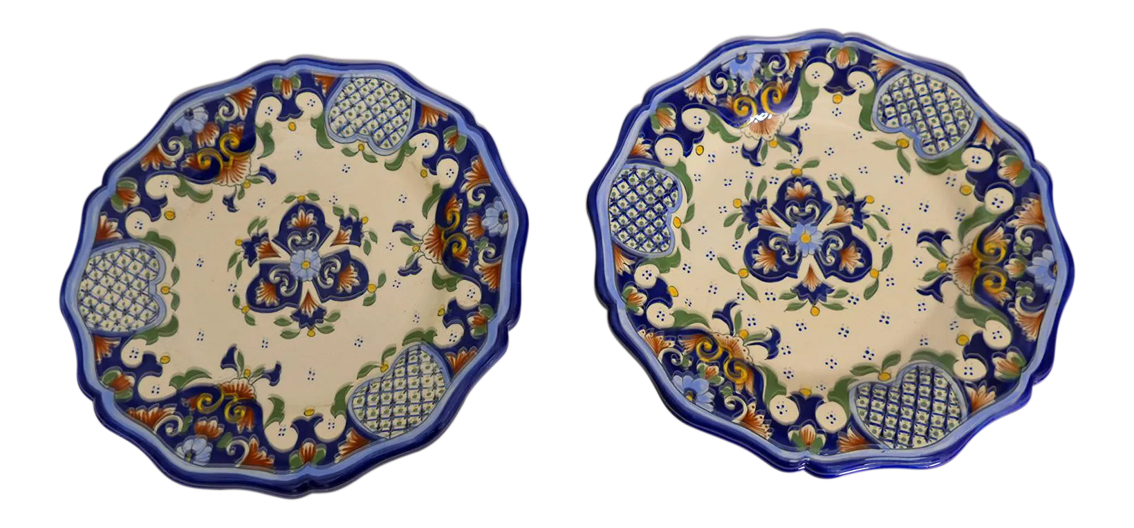 French Hand-Painted Faience Plates - A Pair