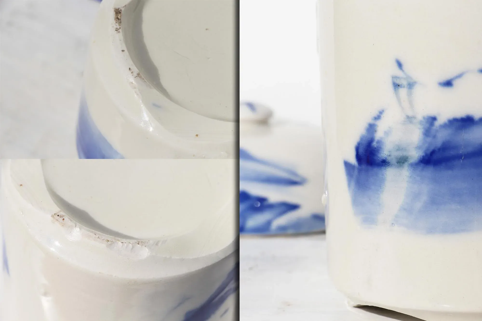 1940s Chinese Celadon Blue & White Tea Caddy