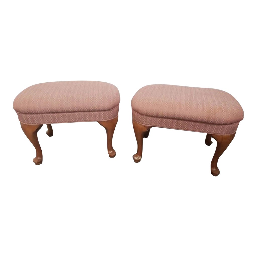 Pair Vintage French Style Thomasville Pink Benches Stool Bench | Chairish
