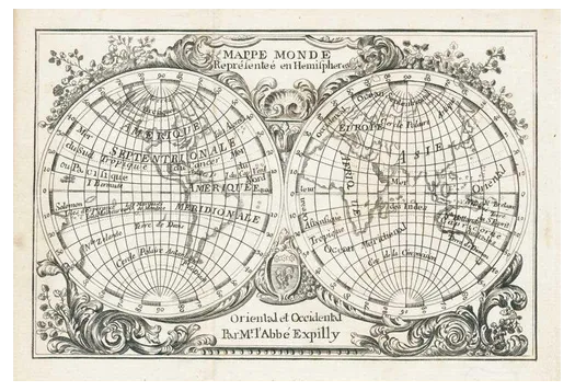 Miniature Double-Hemisphere World Map by J. Expilly, 1765