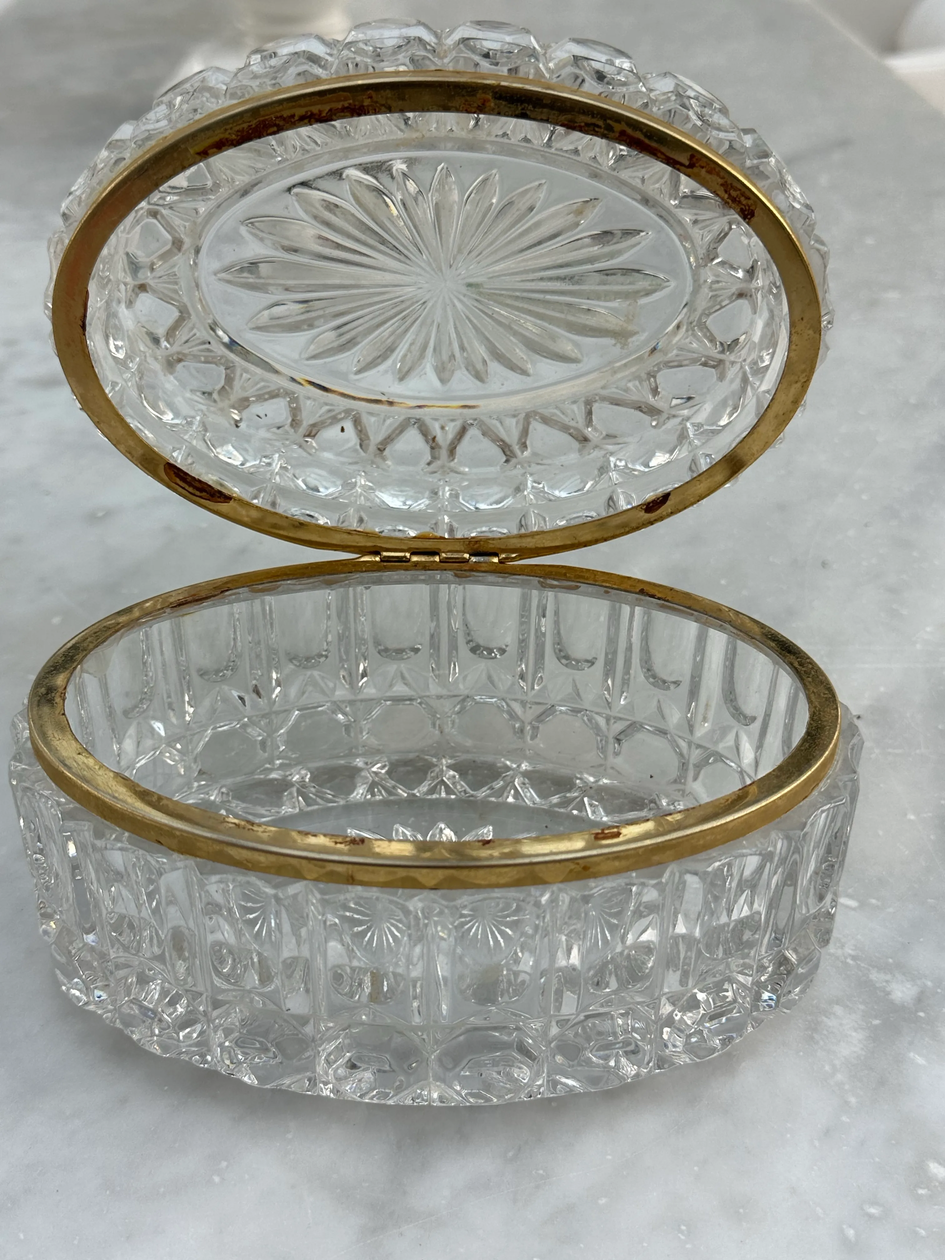 Late 19th Century Antique French Faceted Cut Crystal Jewelry Box